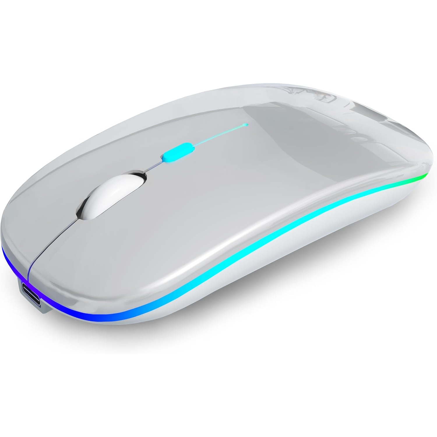 Souris sans fil Bluetooth rechargeable pour portable LED portatif Souris d'ordinateur Connexion à deux modes Souris mince silencieuse (argenté)