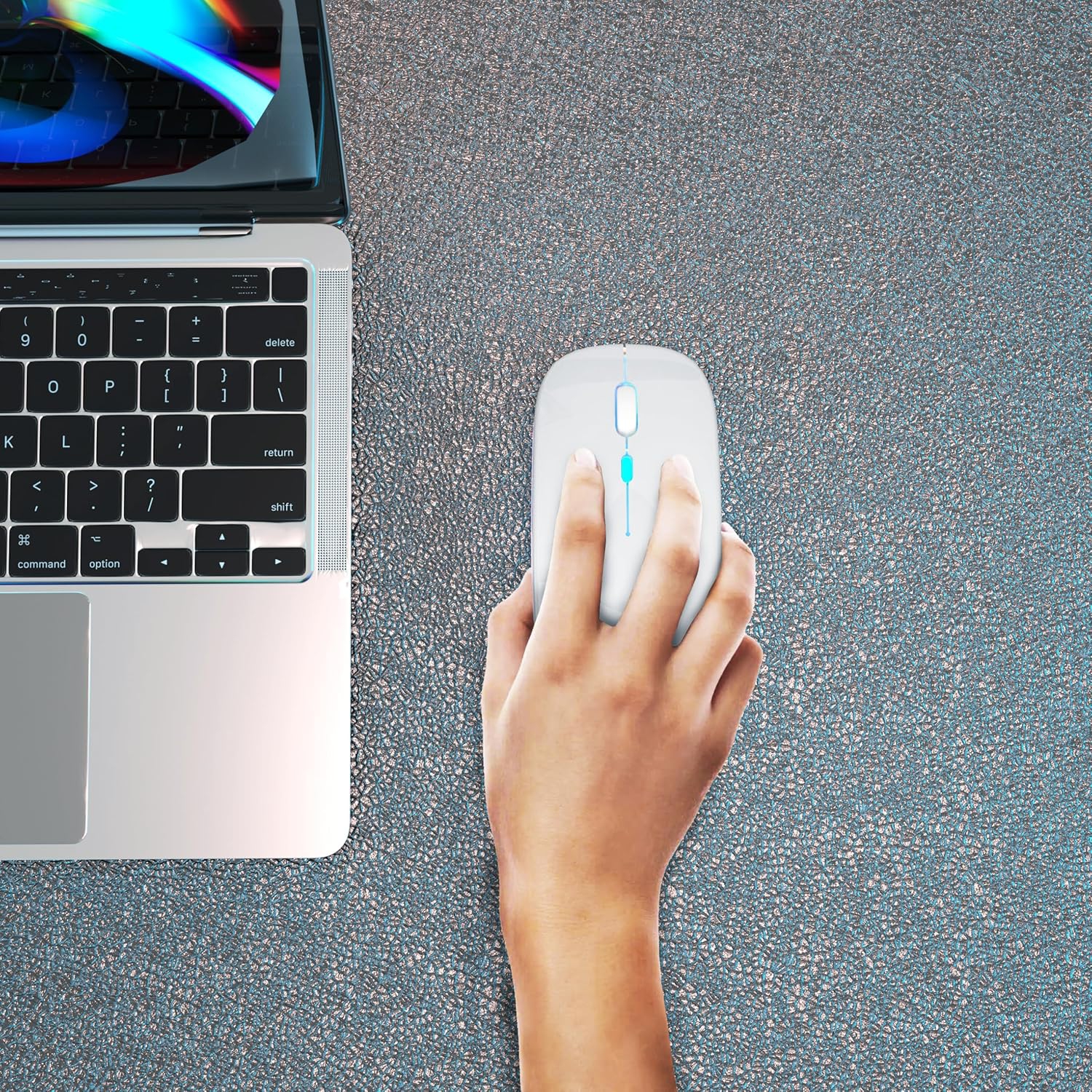 Souris sans fil Bluetooth rechargeable pour portable LED portatif Souris d'ordinateur Connexion à deux modes Souris mince silencieuse (argenté)