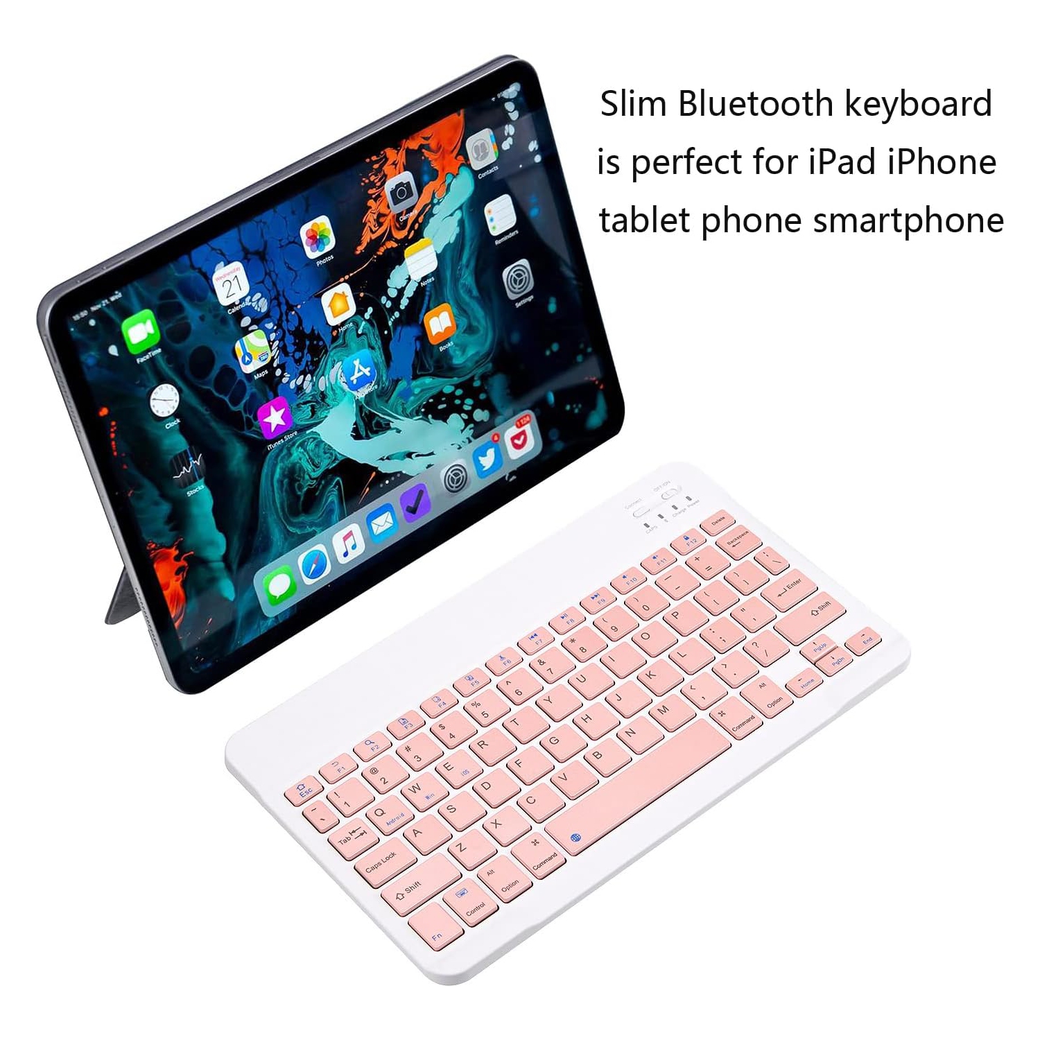 Ultra-Slim Bluetooth Keyboard Portable Mini Wireless Keyboard Rechargeable(10 inch Pink)