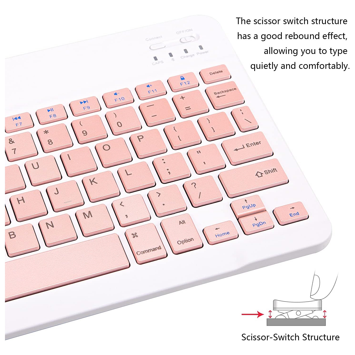 Ultra-Slim Bluetooth Keyboard Portable Mini Wireless Keyboard Rechargeable(10 inch Pink)