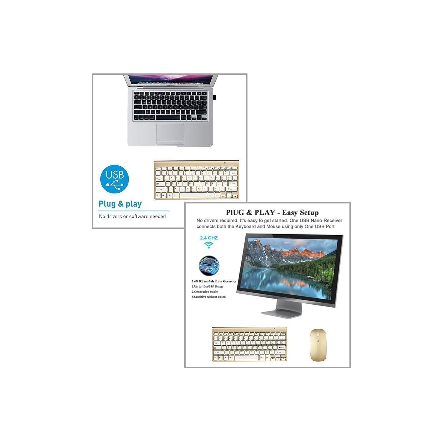 Wireless Keyboard and Mouse Set,Portable 2.4G Keyboard and Mouse Combo,Wireless Keyboard and DPI Adjustable Mouse