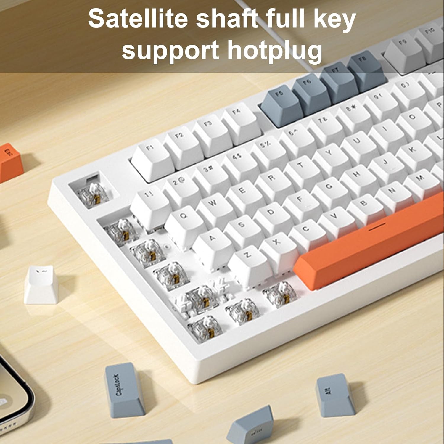 Portable 98Keys Gaming Keyboard with LED Backlights Shaft Components Ergonomic Keyboard for Intensely PC Gameplays(Blue)