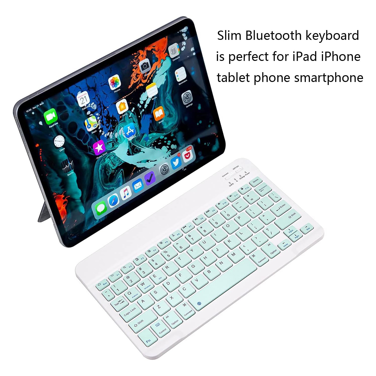 Ultra-Slim Bluetooth Keyboard Portable Mini Wireless Keyboard Rechargeable(10 inch Green)