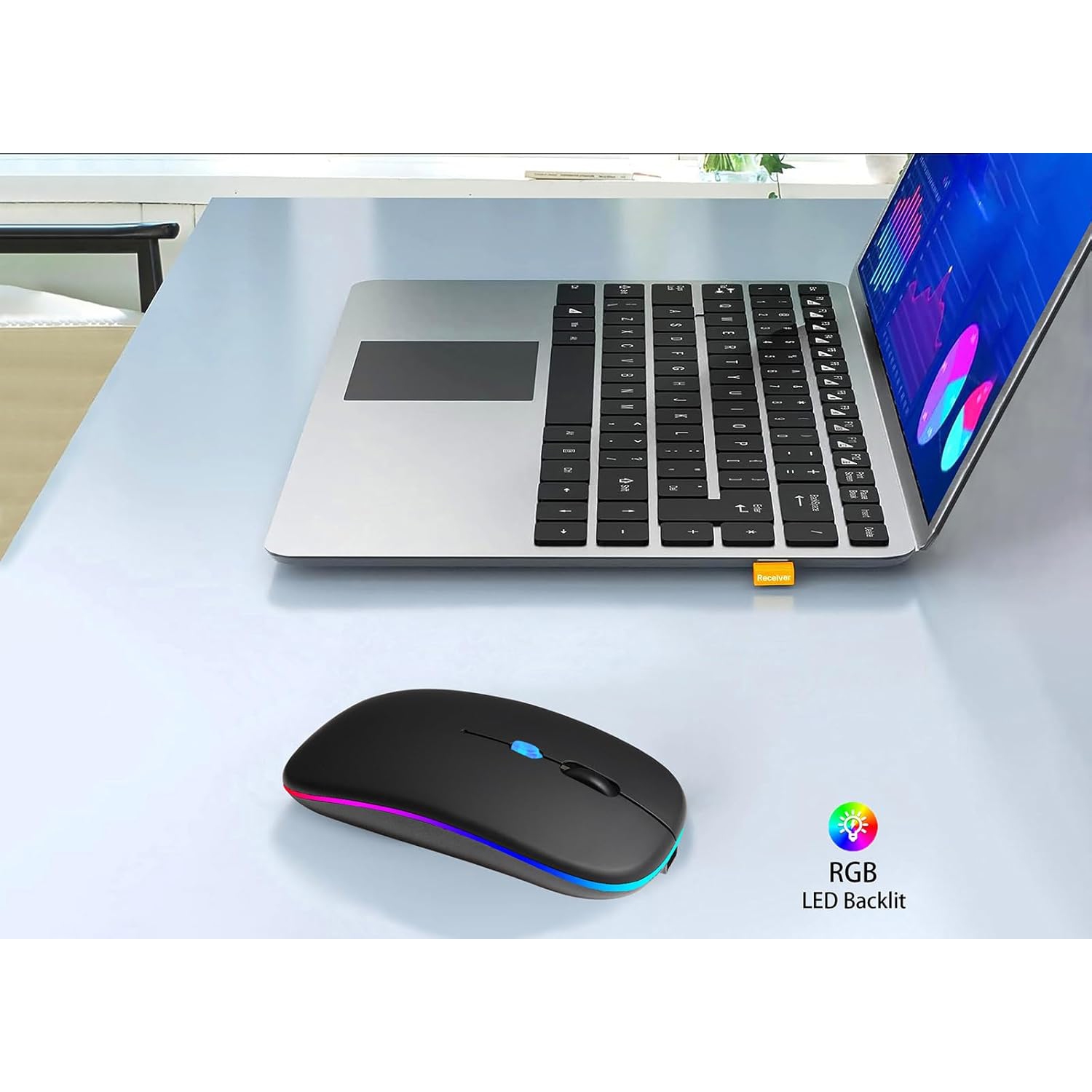 Wireless Bluetooth Mouse Rechargeable Laptop Mouse Portable LED Computer Mice Use(BT5 or USB 2.4G) Dual Mode Connection Silent Slim Mouse