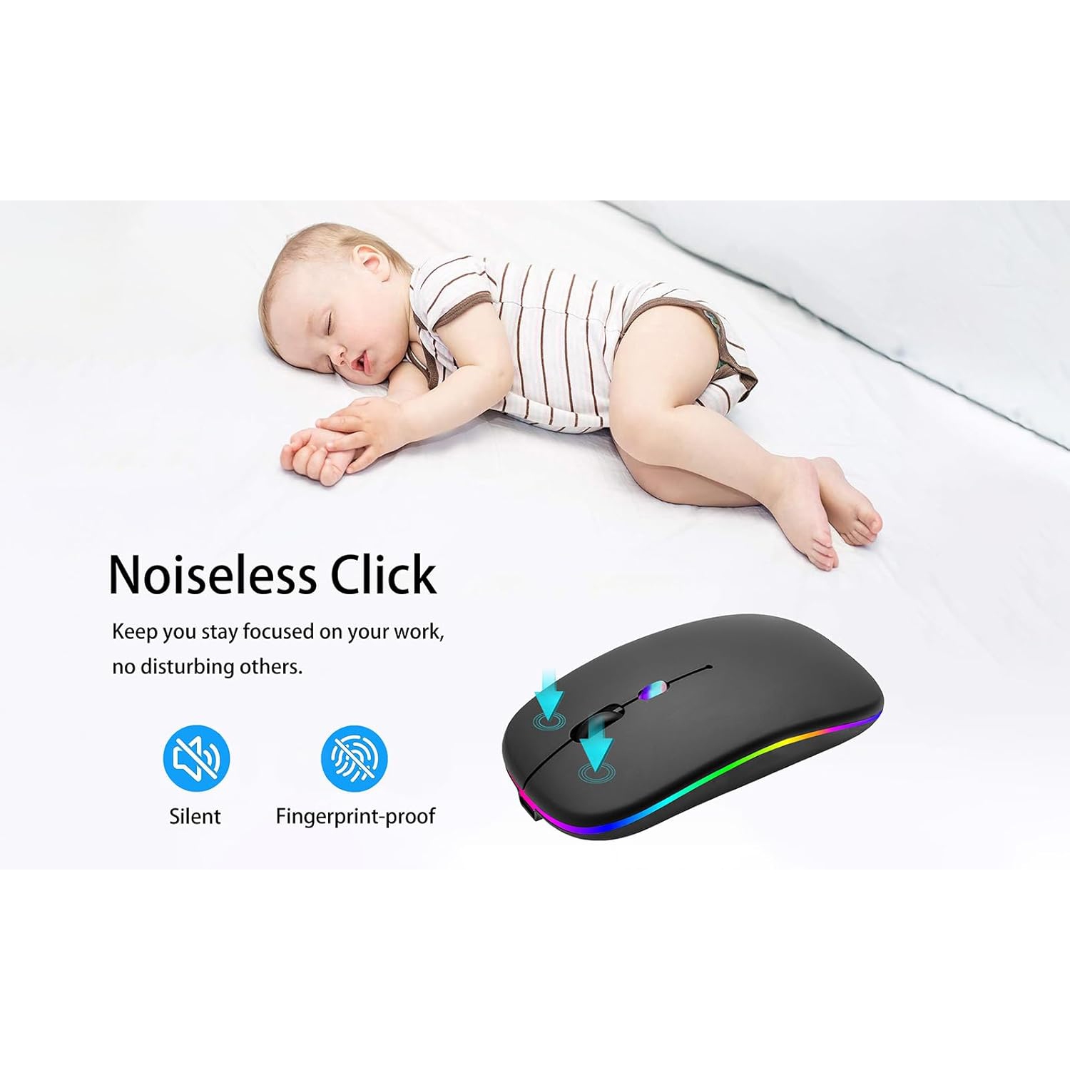 Wireless Bluetooth Mouse Rechargeable Laptop Mouse Portable LED Computer Mice Use(BT5 or USB 2.4G) Dual Mode Connection Silent Slim Mouse