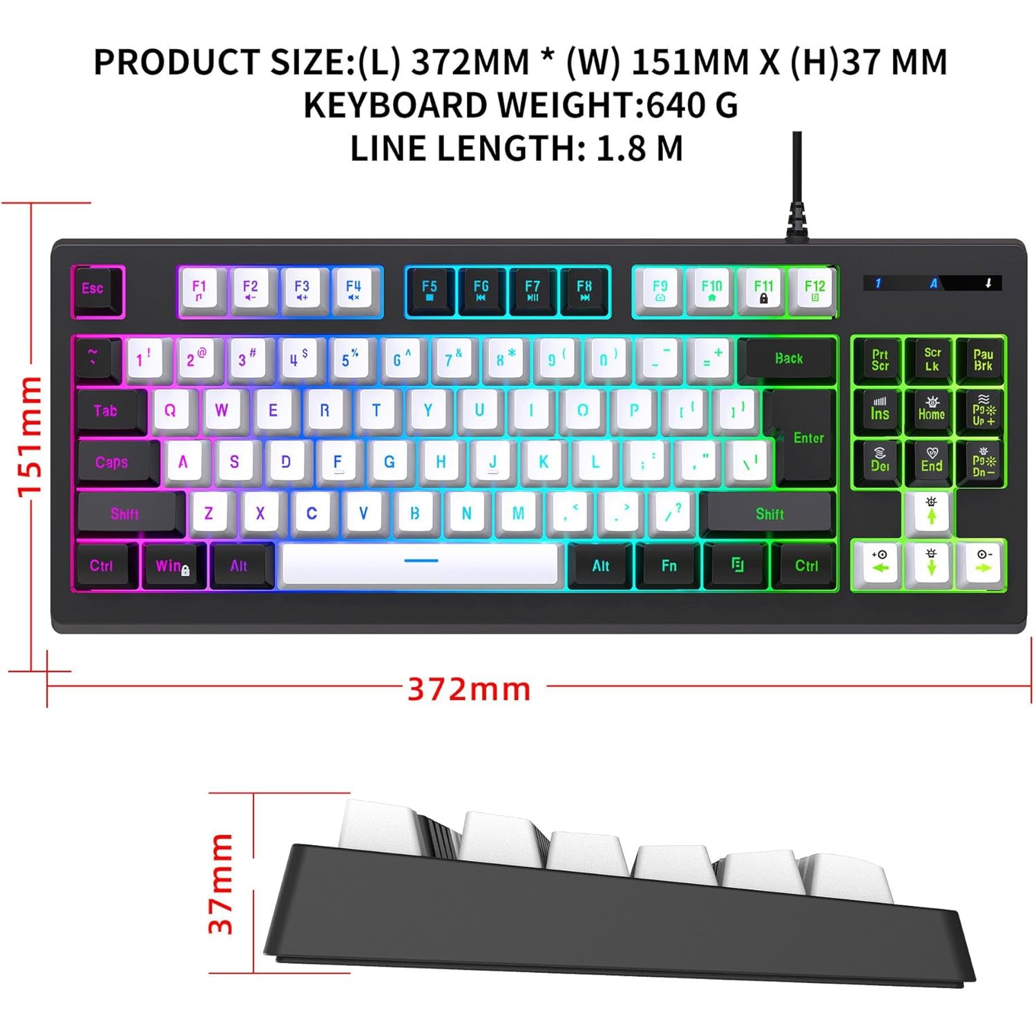 Wired Gaming Keyboard Grip Computer Office Home USB Keycaps/Anti-Gleming/Spill-Resistant Computer Keyboard(White and Black Color-blocking)(White and