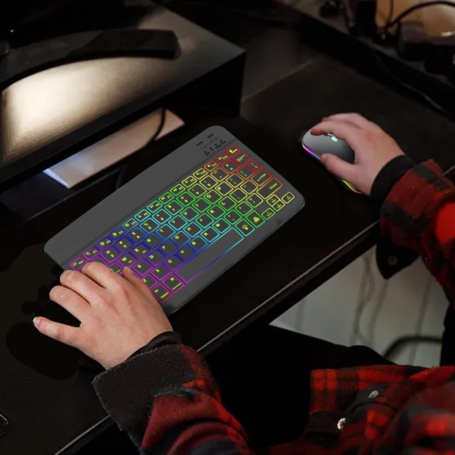 Lighted Keyboard and Mouses Wireless - 7 Colors Backlit Key Board with Mouses, Light Up Keyboard and Mouses Wireless, Slim Portable Computer Keyboards