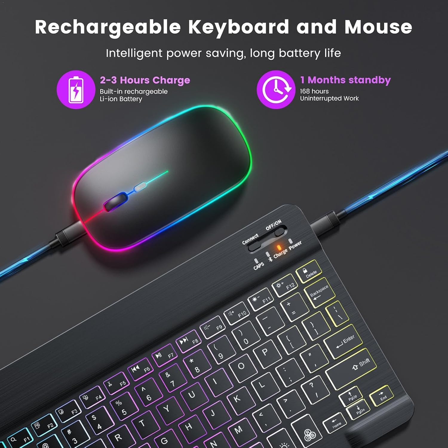 Lighted Keyboard and Mouses Wireless - 7 Colors Backlit Key Board with Mouses, Light Up Keyboard and Mouses Wireless, Slim Portable Computer Keyboards