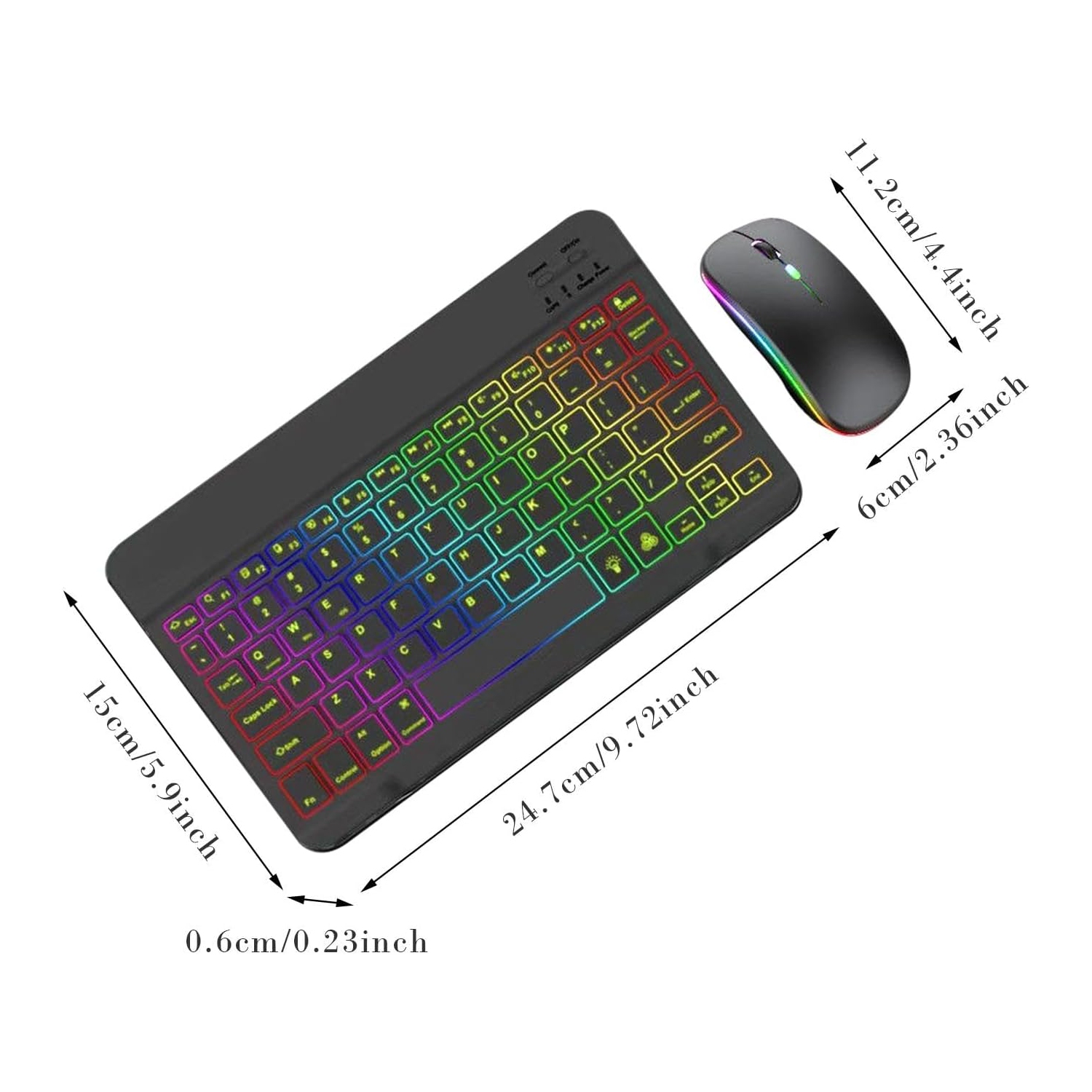 Lighted Keyboard and Mouses Wireless - 7 Colors Backlit Key Board with Mouses, Light Up Keyboard and Mouses Wireless, Slim Portable Computer Keyboards