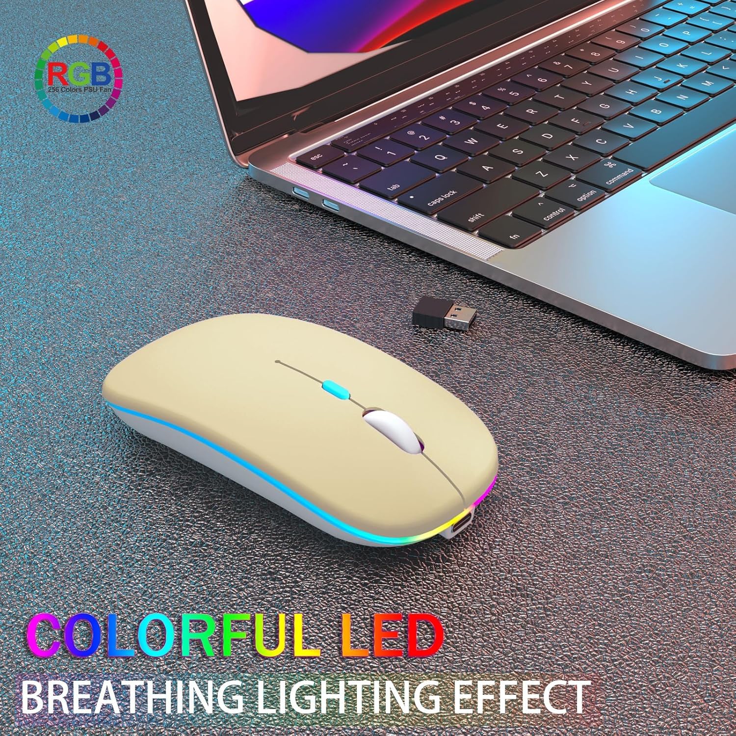 Wireless Bluetooth Mouse Rechargeable Laptop Mouse Portable LED Computer Mice Use(BT5 or USB 2.4G) Dual Mode Connection Silent Slim Mouse