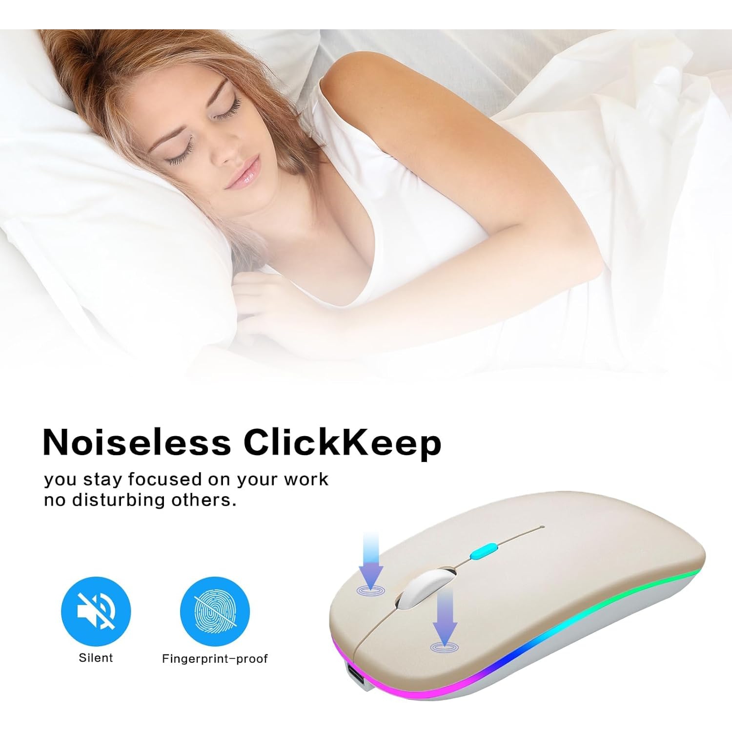 Wireless Bluetooth Mouse Rechargeable Laptop Mouse Portable LED Computer Mice Use(BT5 or USB 2.4G) Dual Mode Connection Silent Slim Mouse
