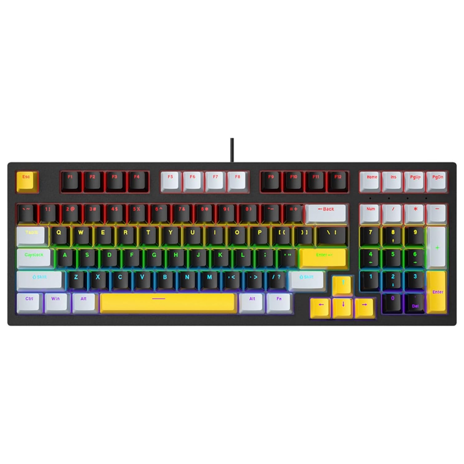 Portable 98Keys Gaming Keyboard with LED Backlights Shaft Components Ergonomic Keyboard for Intensely PC Gameplays(Black)