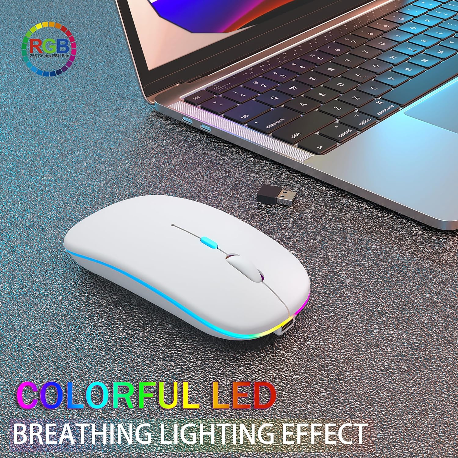 Wireless Bluetooth Mouse Rechargeable Laptop Mouse Portable LED Computer Mice Use(BT5 or USB 2.4G) Dual Mode Connection Silent Slim Mouse