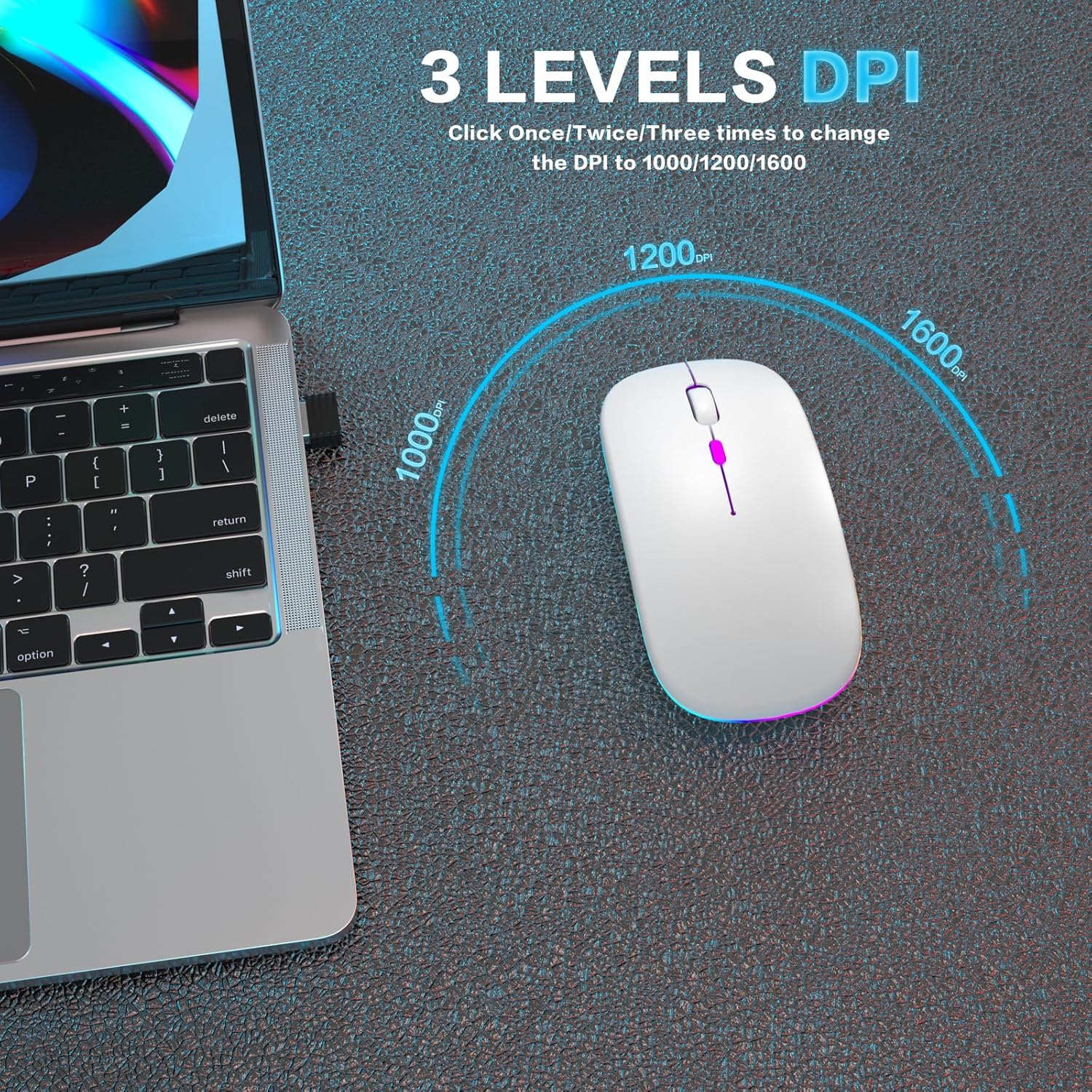 Wireless Bluetooth Mouse Rechargeable Laptop Mouse Portable LED Computer Mice Use(BT5 or USB 2.4G) Dual Mode Connection Silent Slim Mouse