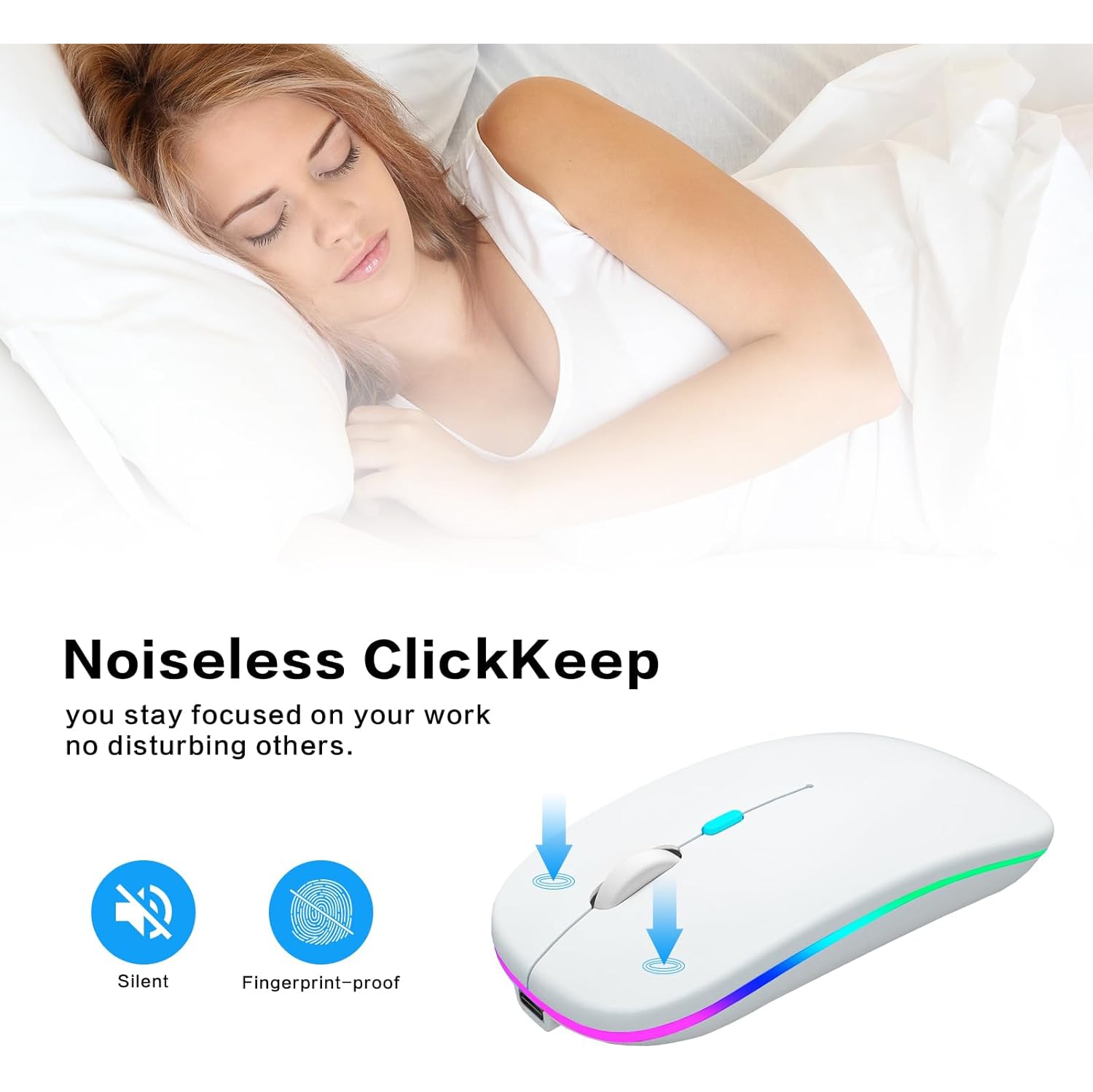 Wireless Bluetooth Mouse Rechargeable Laptop Mouse Portable LED Computer Mice Use(BT5 or USB 2.4G) Dual Mode Connection Silent Slim Mouse