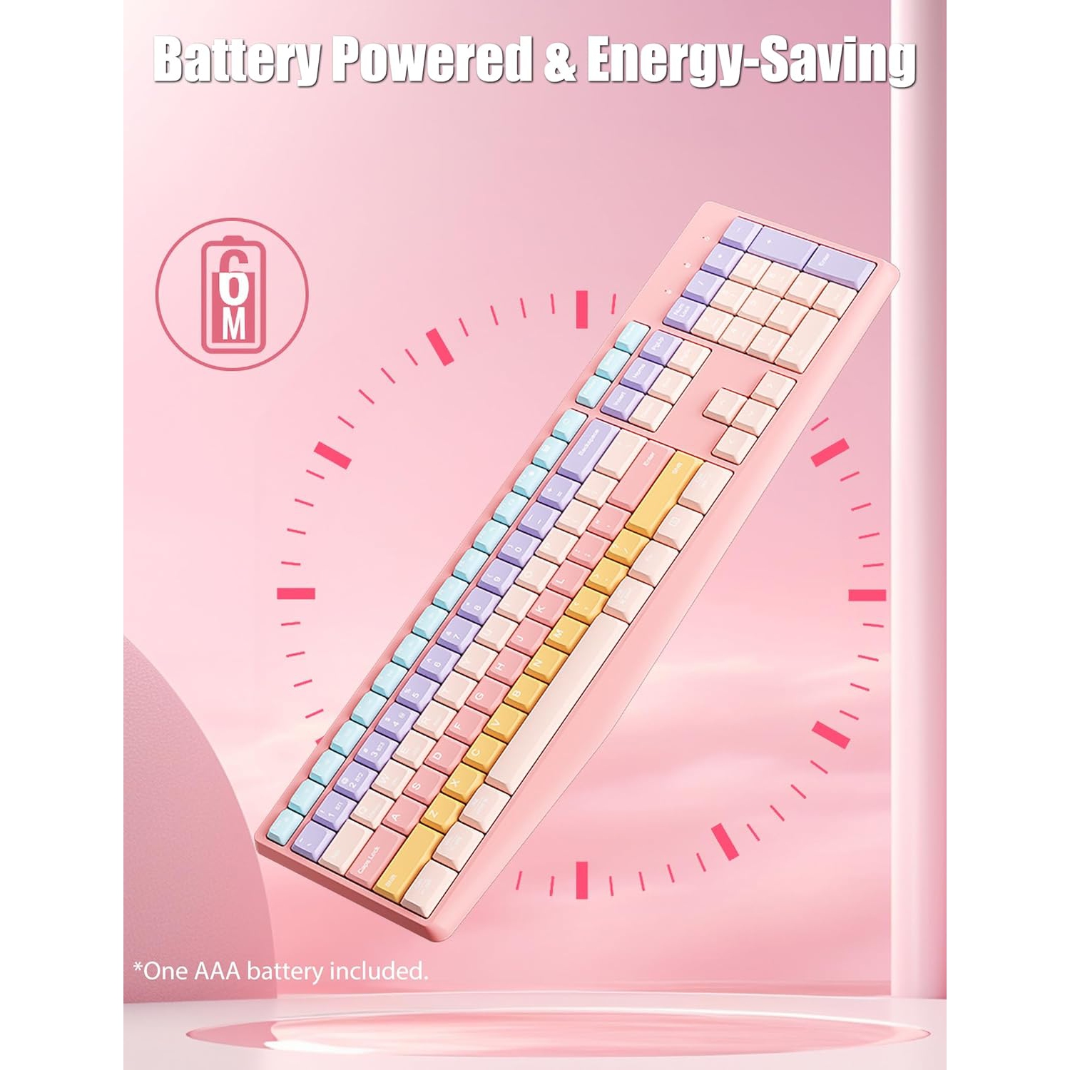 Aesthetic Colorful Keyboard Wireless 2.4GHz/Bluetooth 106-Key with Numpad Low Profile Keycaps Silent Linear Mechanical-Feel for Mac/Win