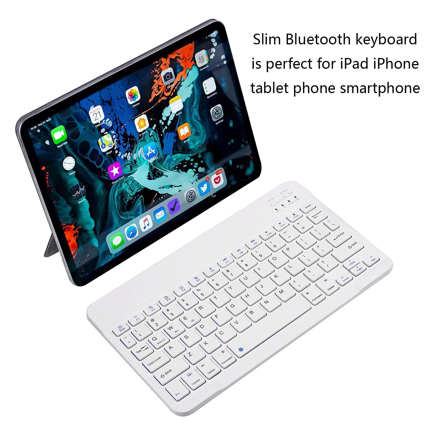 Ultra-Slim Bluetooth Keyboard Portable Mini Wireless Keyboard Rechargeable(10 inch White)