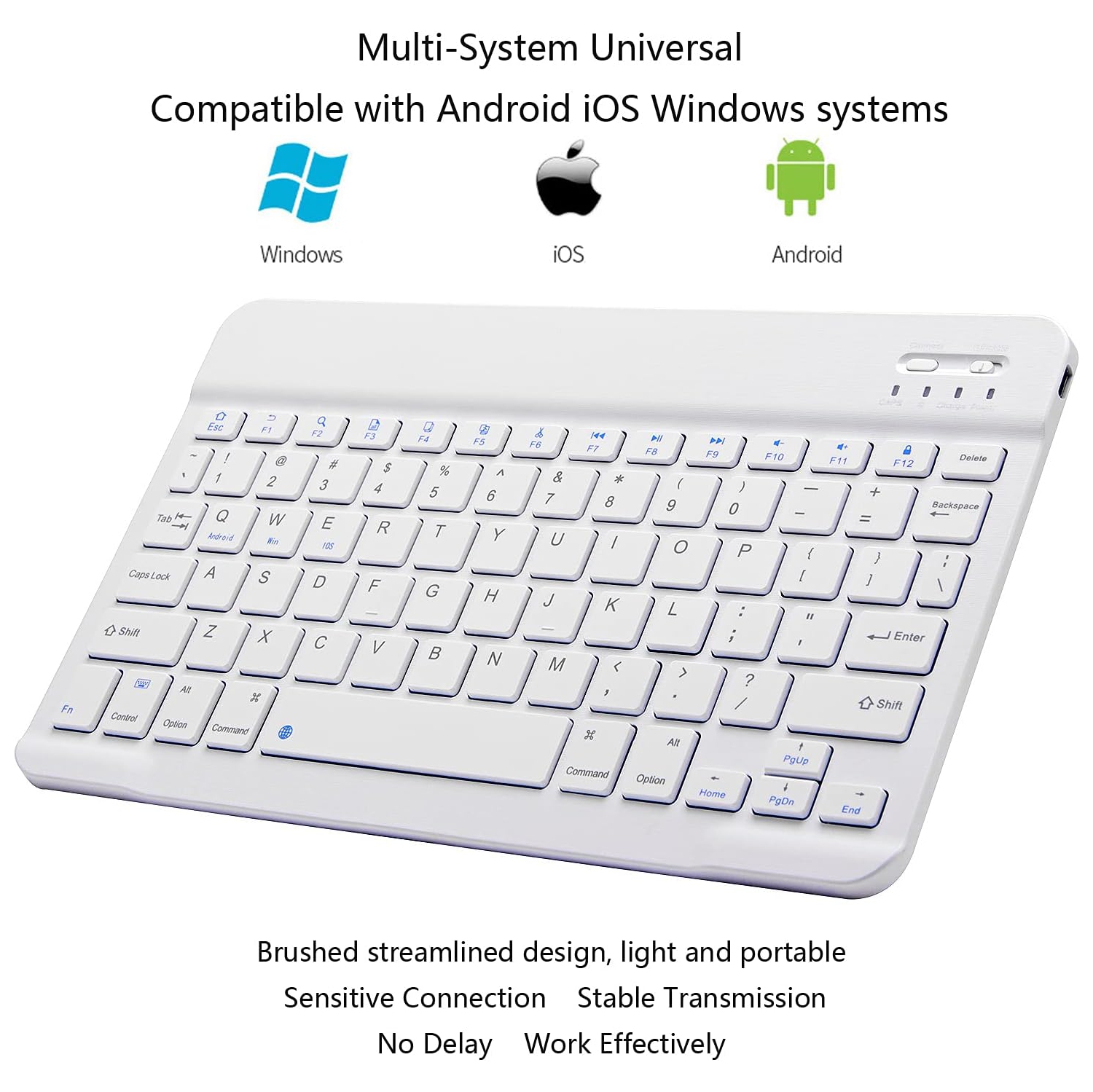 Ultra-Slim Bluetooth Keyboard Portable Mini Wireless Keyboard Rechargeable(10 inch White)