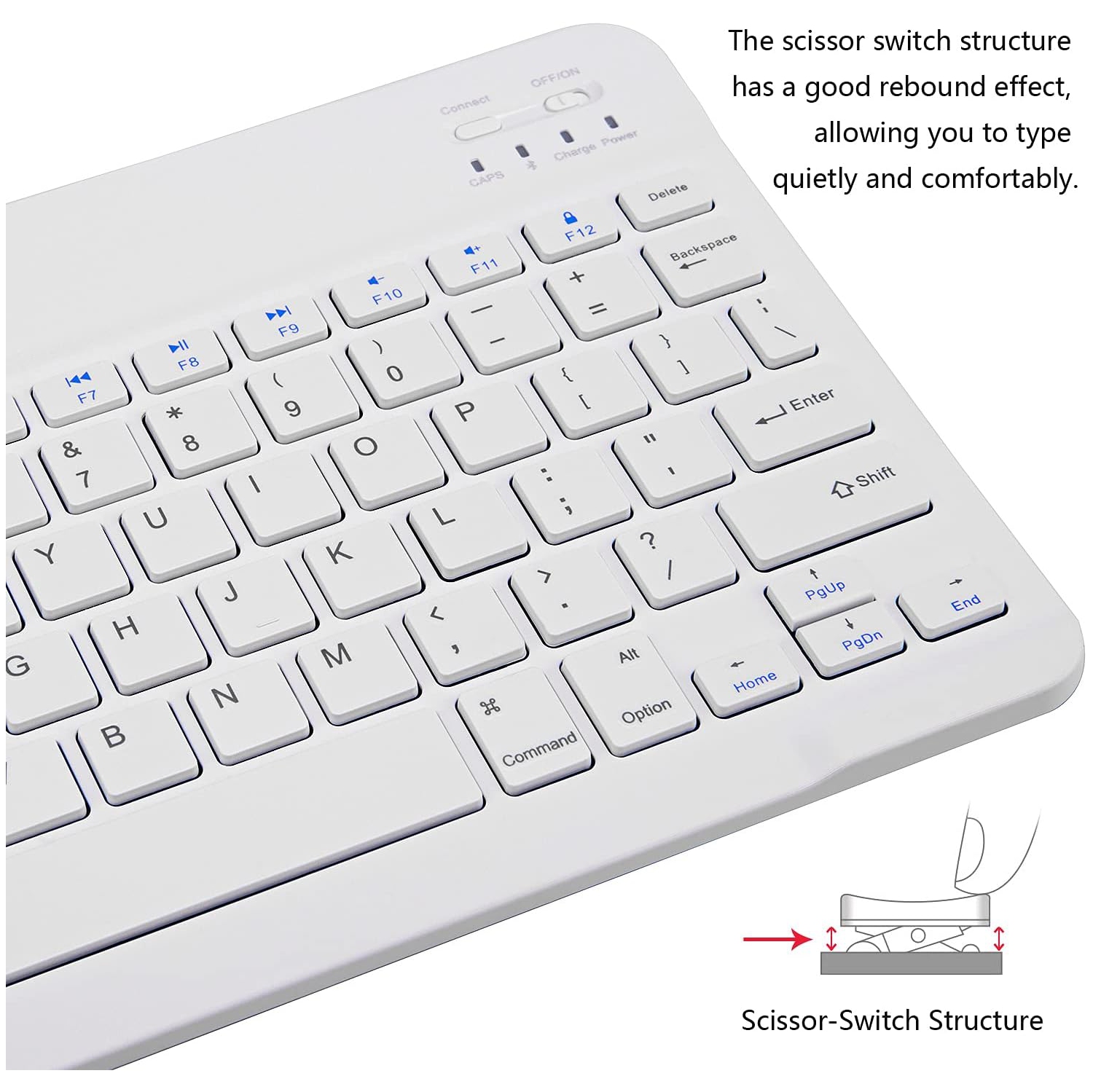 Ultra-Slim Bluetooth Keyboard Portable Mini Wireless Keyboard Rechargeable(10 inch White)