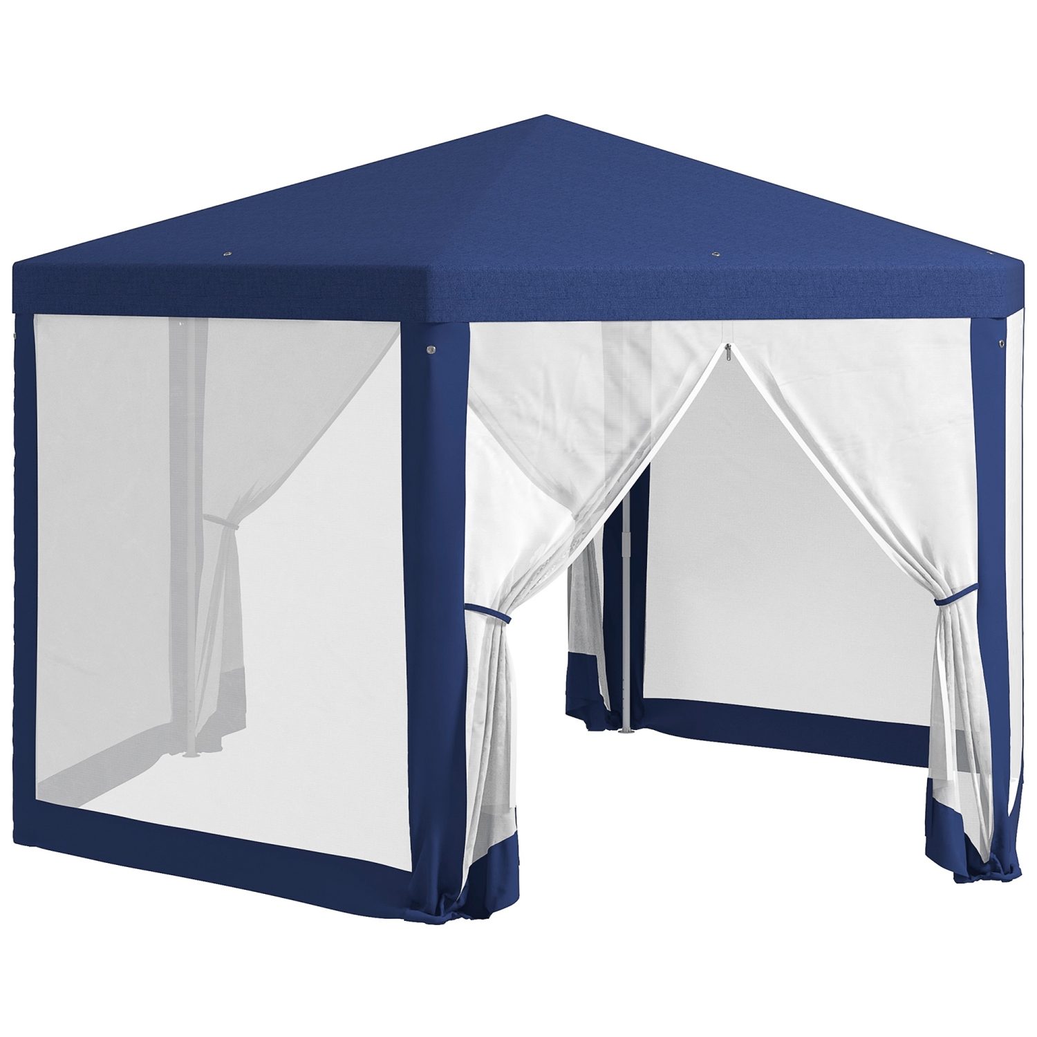 Tente de fête hexagonale Outsunny Φ13&nbsp;po Pavillon d'activités extérieures Abri de jardin Abri de jardin avec flanc en filet bleu