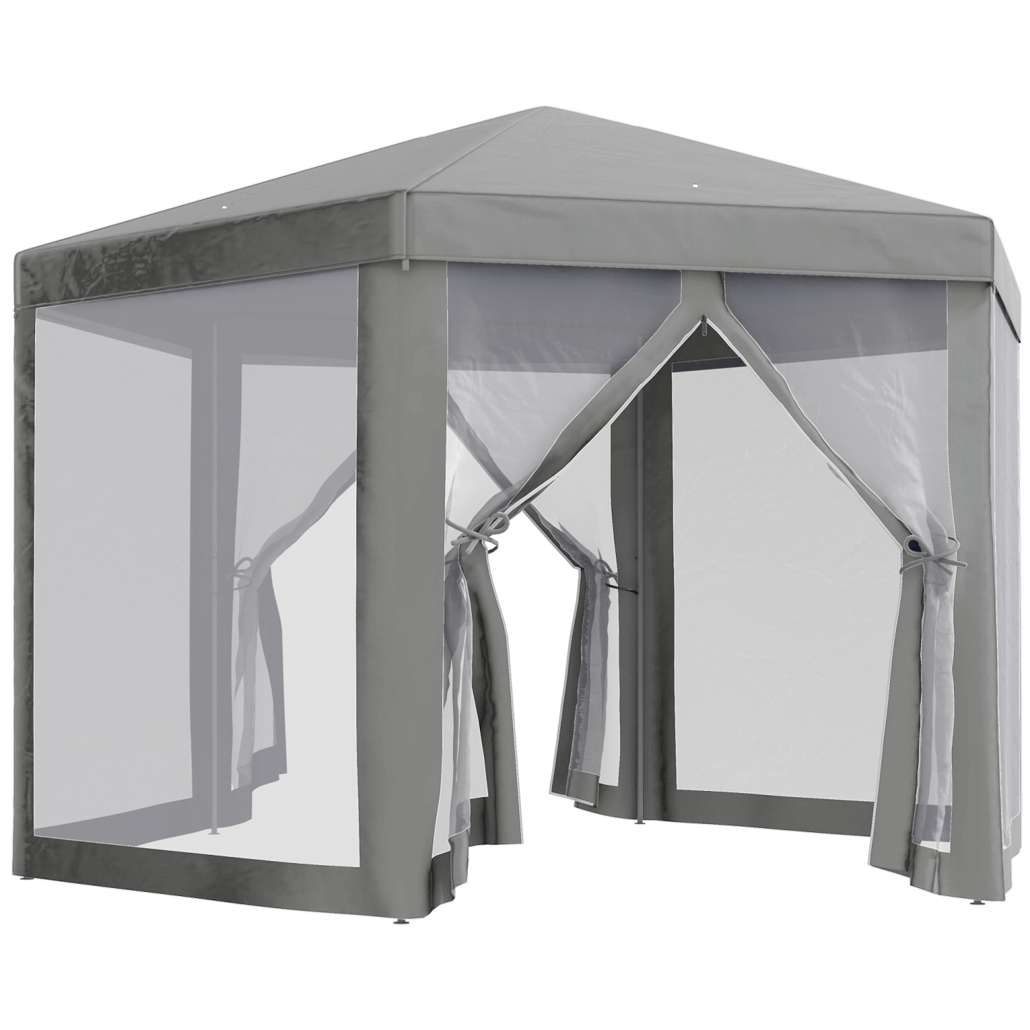 Tente de fête Outsunny Hexagon Pavillon d'activités extérieures Abri de jardin Abri de jardin Abri rapide avec flanc en filet gris foncé