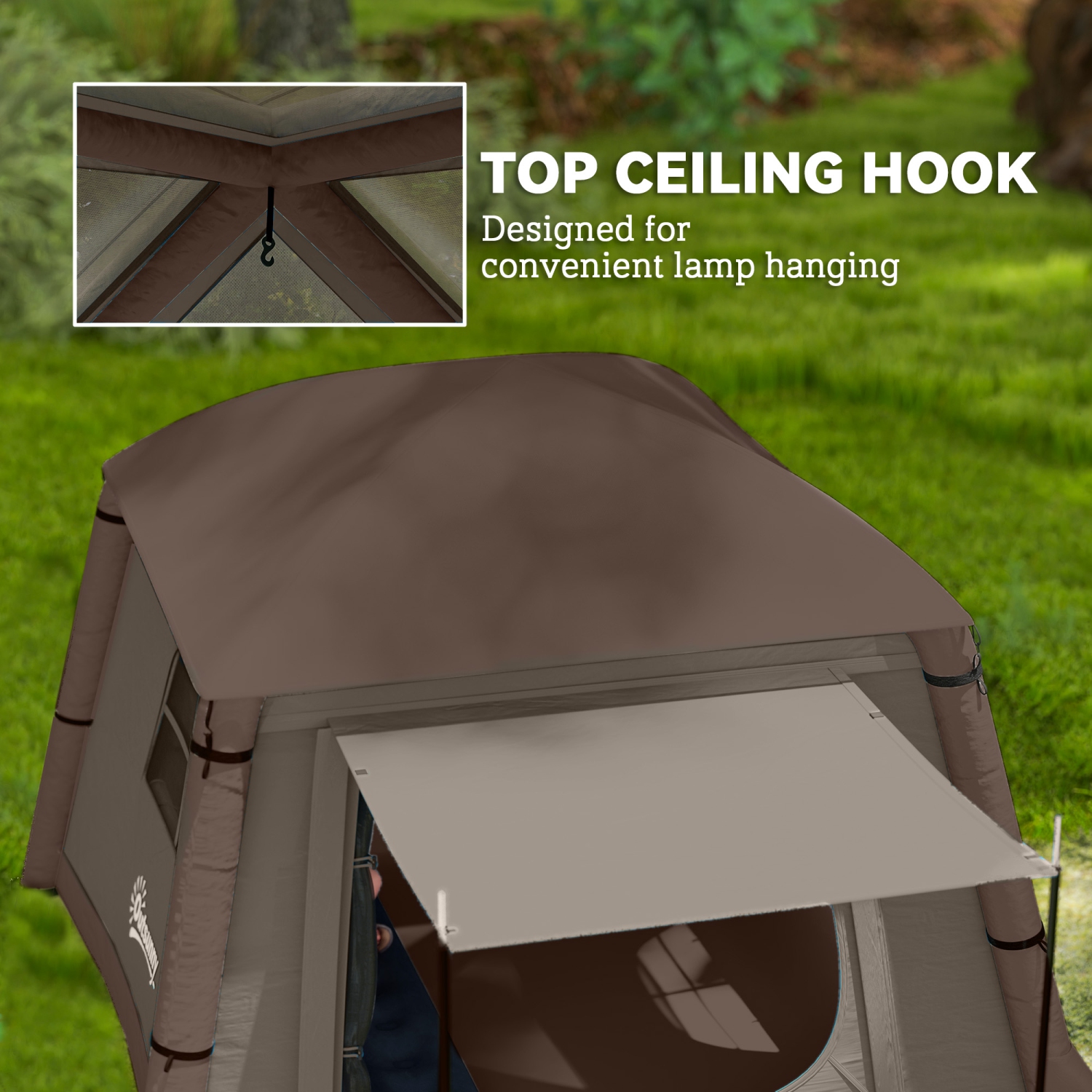 Outsunny Inflatable Camping Tent, 2&nbsp;Min. Easy Setup Glamping Tent, Outdoor Shelter Portable Blow Up Tent with Hand Pump, Mesh Windows, Doors and