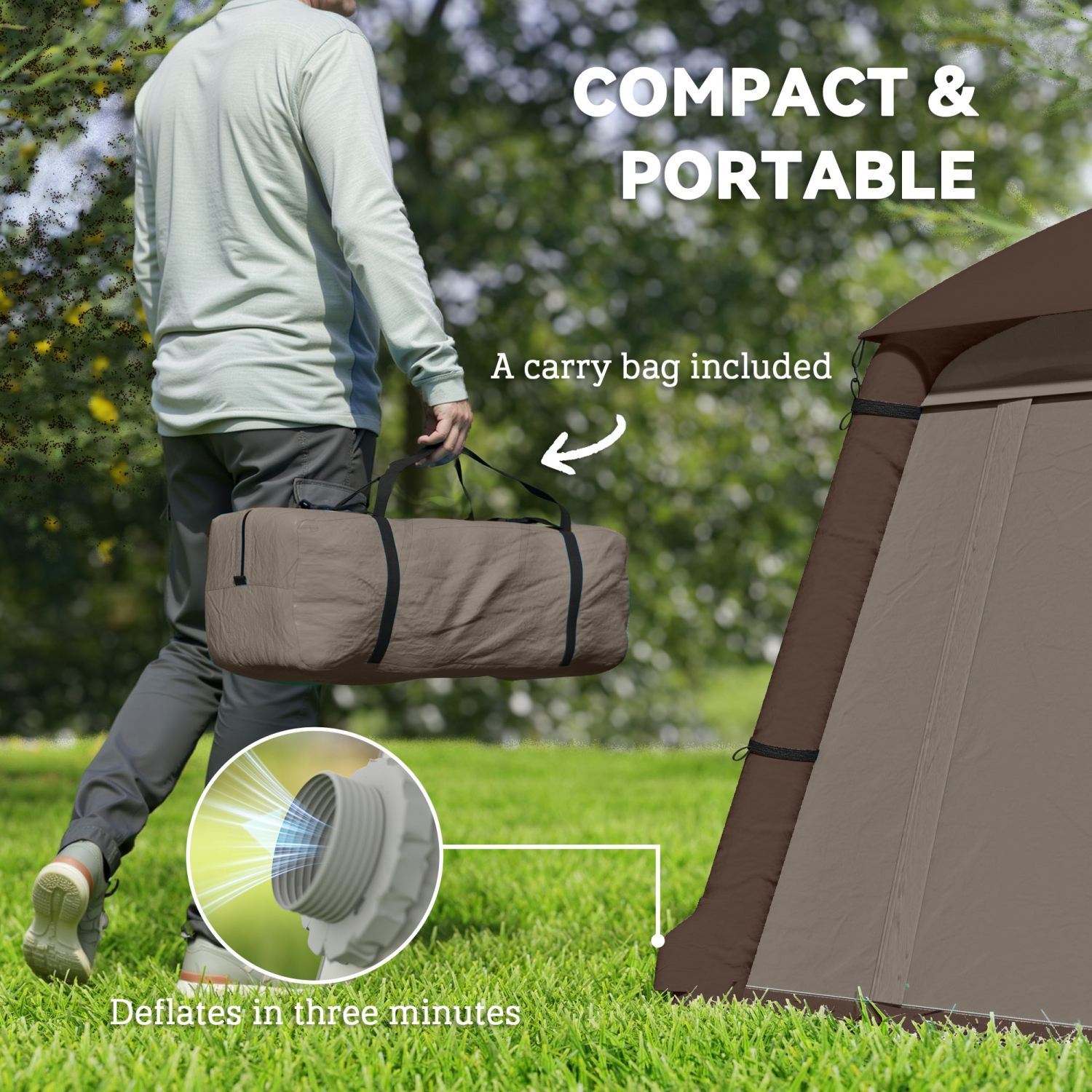 Outsunny Inflatable Camping Tent, 2&nbsp;Min. Easy Setup Glamping Tent, Outdoor Shelter Portable Blow Up Tent with Hand Pump, Mesh Windows, Doors and