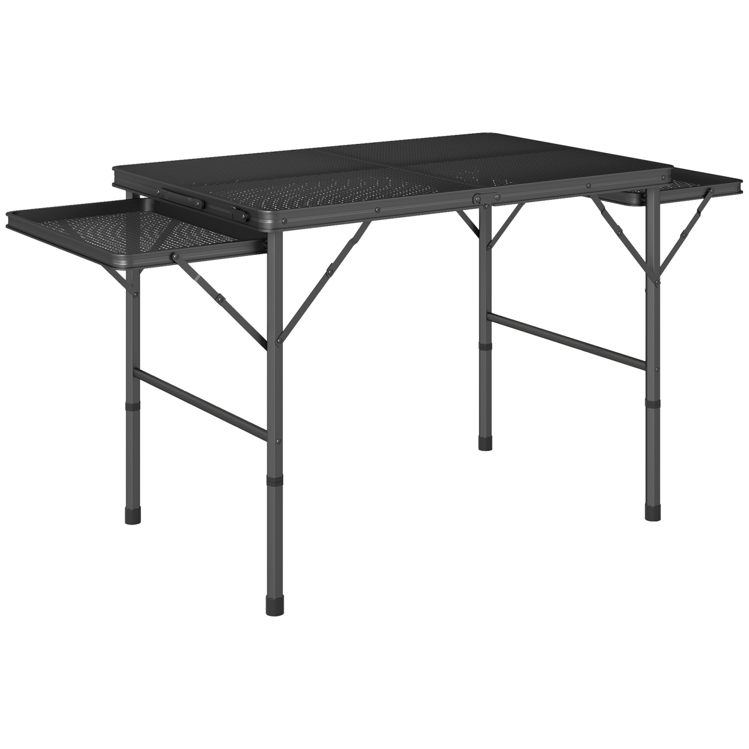 Table pliante Outsunny 4.5&nbsp;pi, table de camping à hauteur réglable avec 2 panneaux latéraux, table de pique-nique portative en métal avec bureau