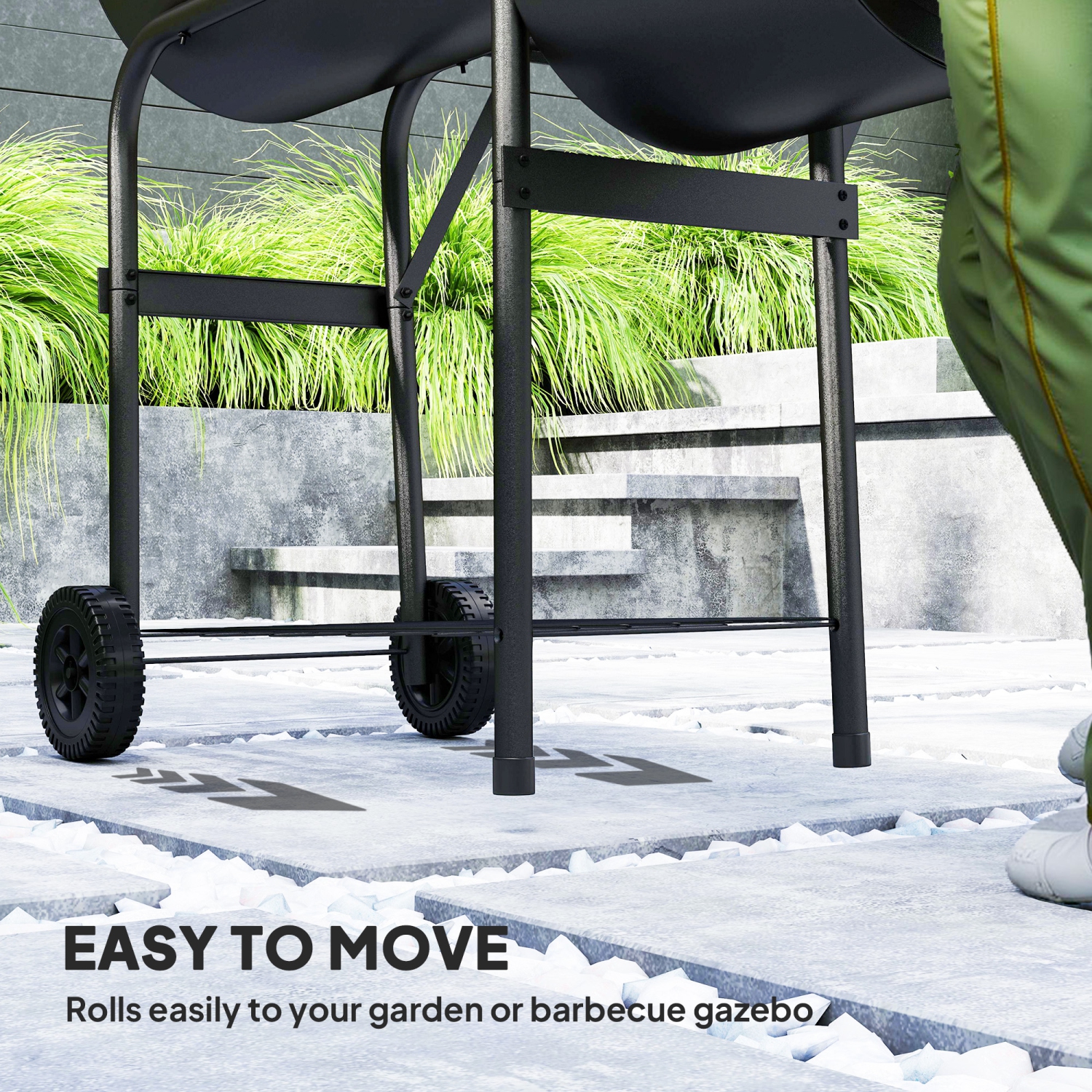 Outsunny Portable Outdoor Charcoal BBQ Grill with Offset Smoker, Barbecue Grill with Spacious Cooking Area, 2 Shelves, Thermometer, Wheels for Patio