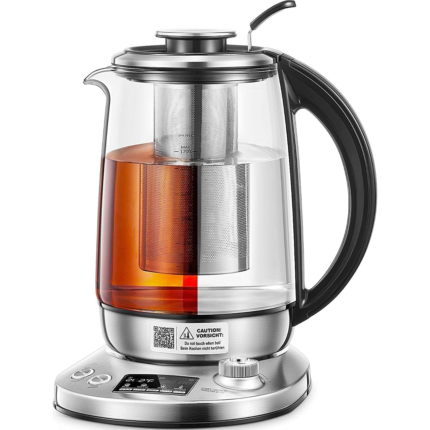 FOHERE 1.7L Glass Electric Kettle – Removable Infuser, 9 Presets, Precise Temp Control
