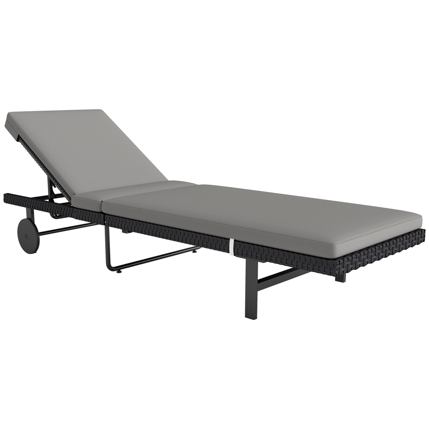 Outsunny PE Rattan Tanning Chair with 5-Level Adjustable Backrest and Wheels, Outdoor Lounge Chair with Cushion, UV-Resistant Patio Sun Lounger for