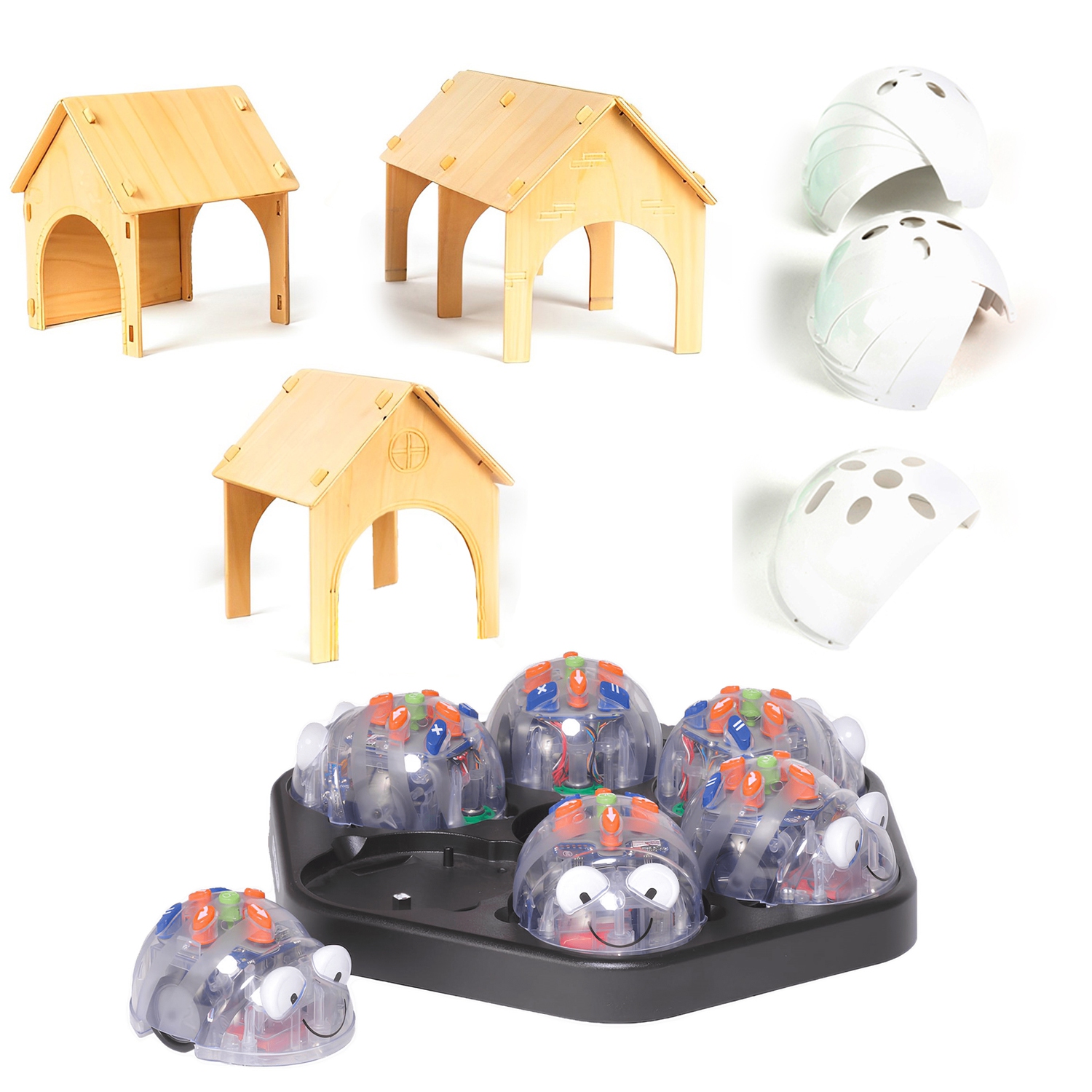 Robot de programmation TTS 6 Blue-Bot avec station d'accueil, 1 tunnels en bois et 10 pièces à pince GRATUITES Blanc, matériel d'apprentissage et