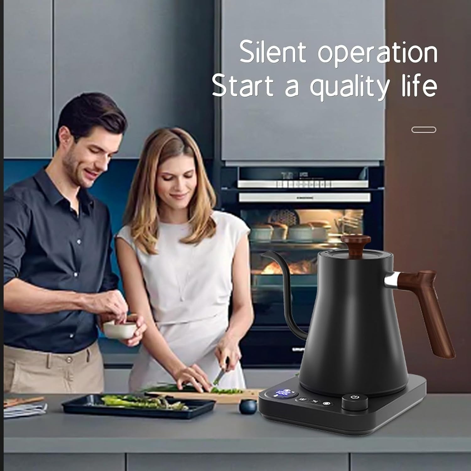 VICBINLY 0.9L Electric Gooseneck Kettle – 1200W, Temp Control, Boil-Dry Protection