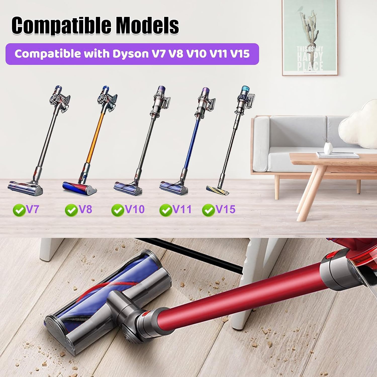 Vacuum Cleaner Electric Floor Brush Head Suitable for Dyson V7/V8/V10/V11