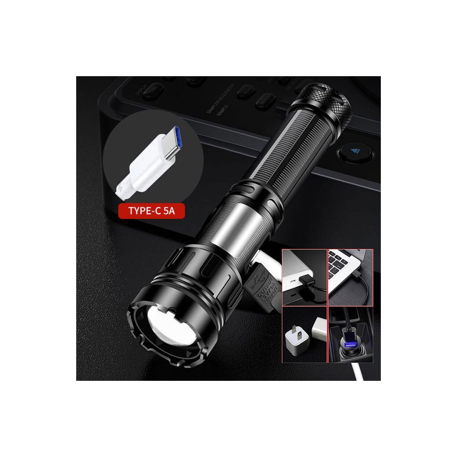 Lampe de poche LED à lumière blanche à haute intensité, lampe de poche tactique portative avec lampe de travail COB pour la pêche, urgence