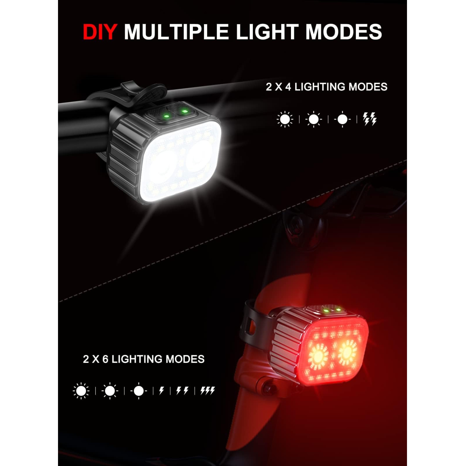 Bicycle Lights, Rechargeable Bicycle Light Set, Front and Rear Tail Light Reflectors for Night Riding