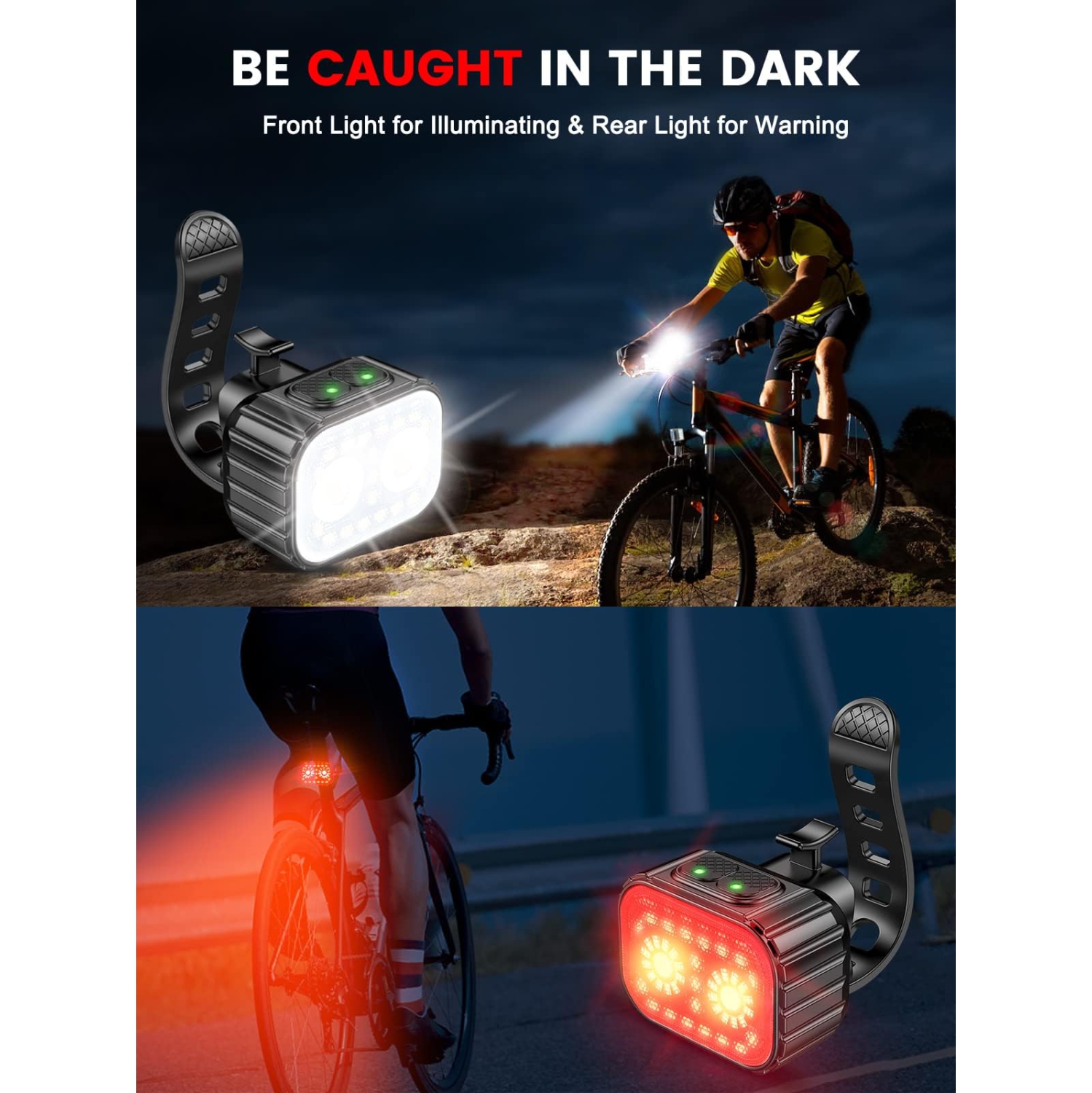 Bicycle Lights, Rechargeable Bicycle Light Set, Front and Rear Tail Light Reflectors for Night Riding