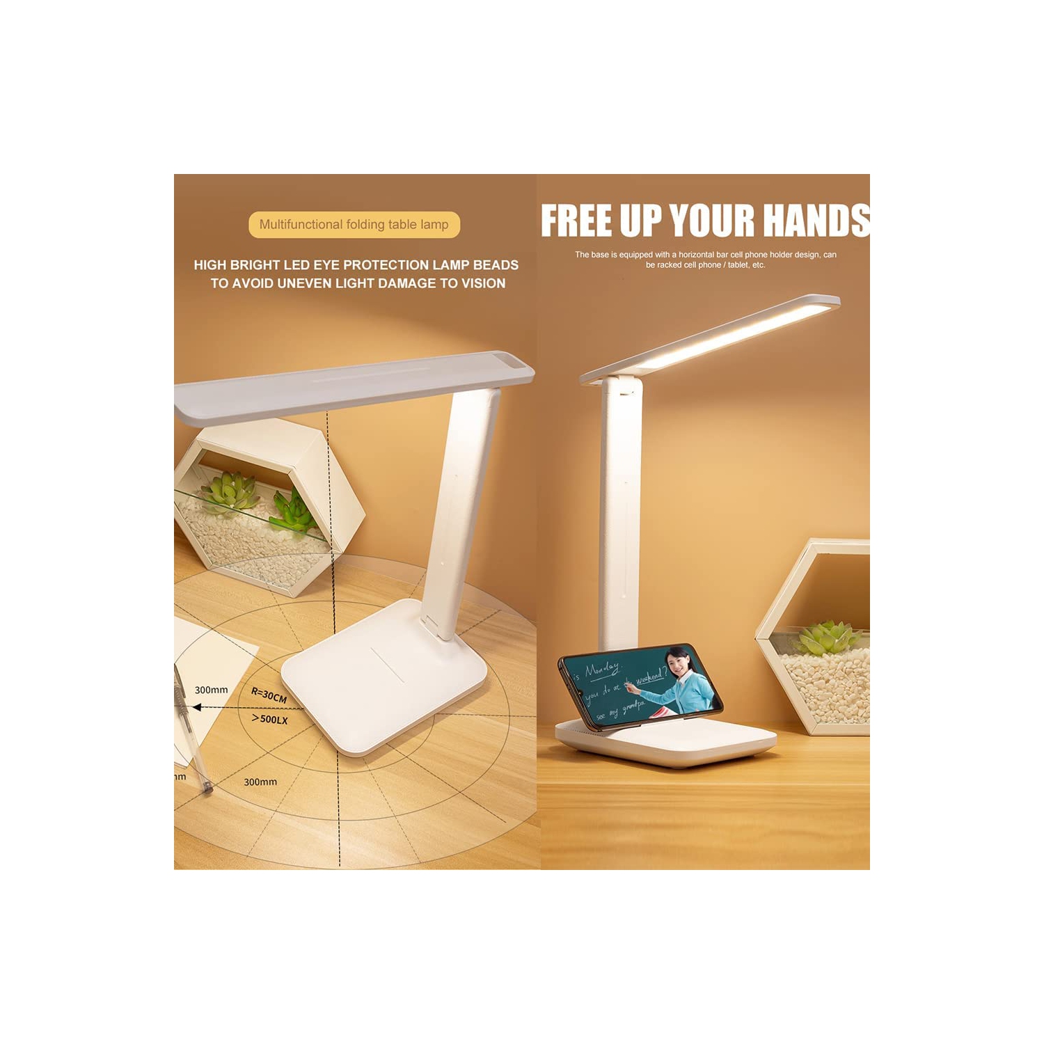 Lampe de lecture LED, lampe de bureau pliable portative, lampe de lecture de chevet 15&nbsp;W, chargement USB, convient à la maison et au bureau