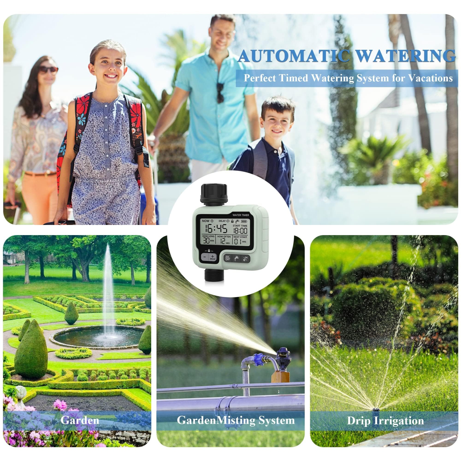 Dispositif automatique d'arrosage des fleurs, contrôleur intelligent d'irrigation des arroseurs de jardinage pour le jardin et la cour