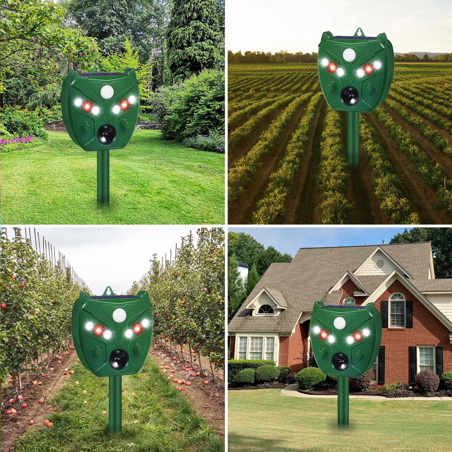 Répulsif solaire ultrasonique pour oiseaux, chasse-vermine pour chats et chiens d'extérieur avec détection de mouvement et 6 flashs LED