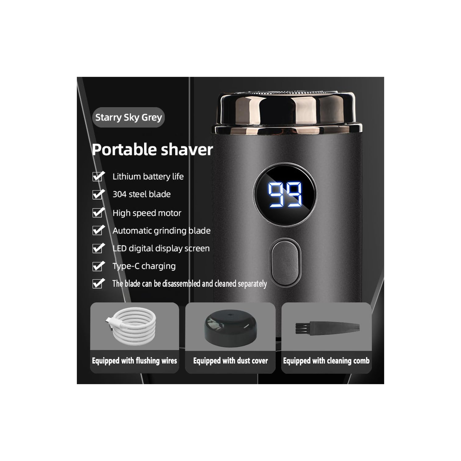 Portable Electric Shaver, USB Rechargeable Men's Shaver with Digital Display, Compact and Portable for Office and Travel