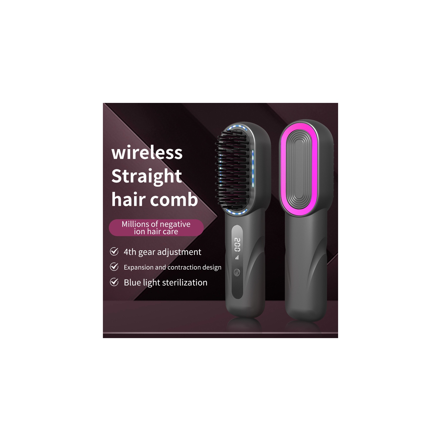 Wireless straight hair comb, negative ion hair care comb, portable charging styling comb curling comb