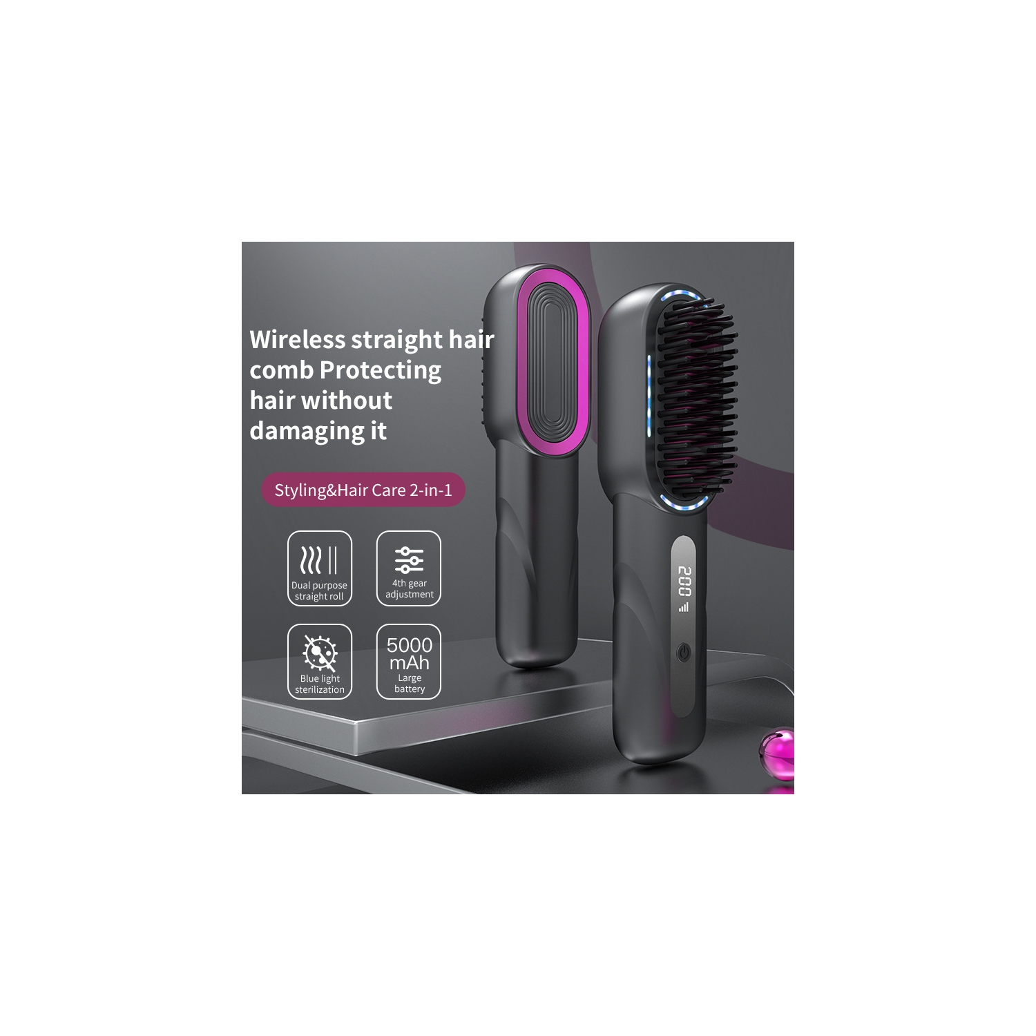 Wireless straight hair comb, negative ion hair care comb, portable charging styling comb curling comb
