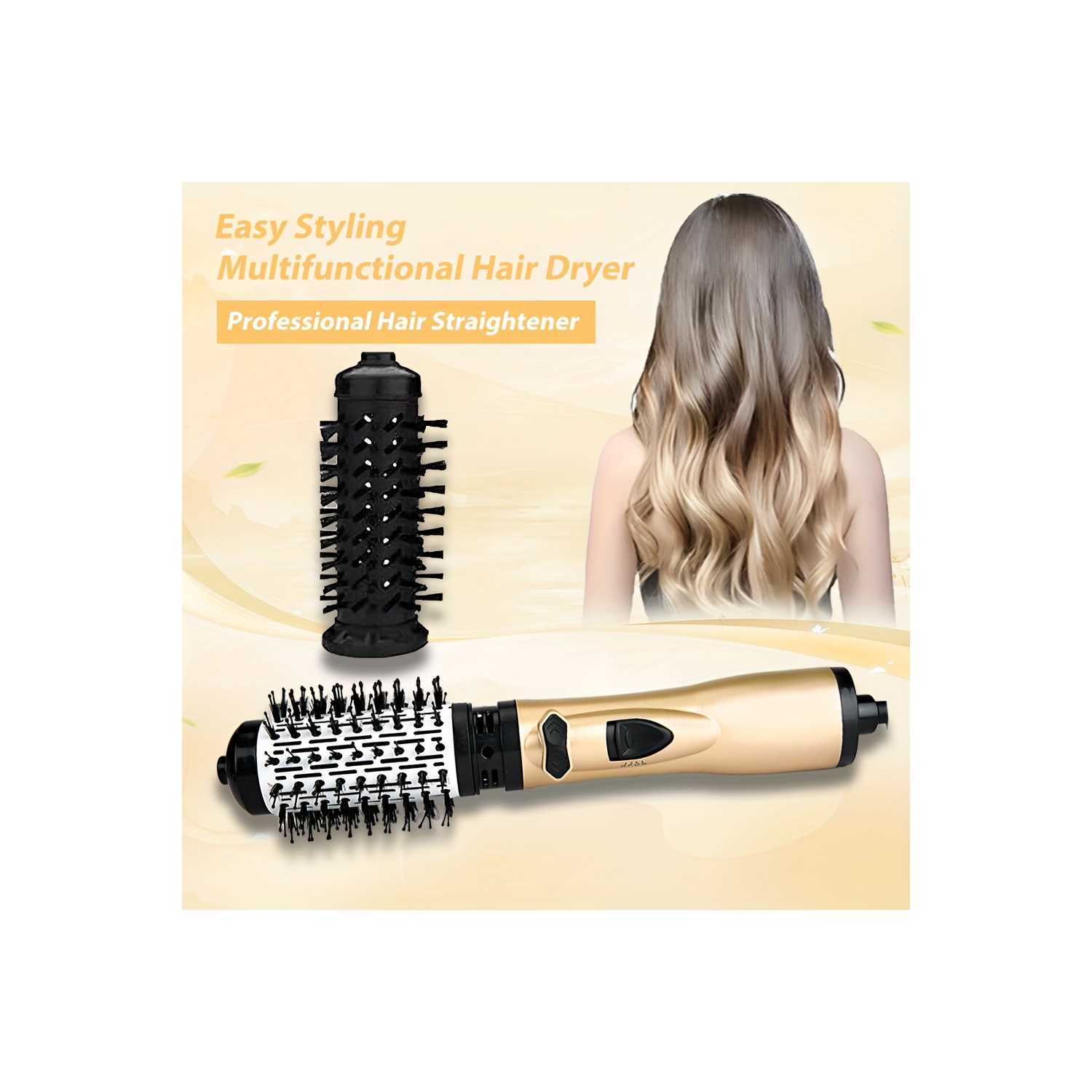 Outil de coiffure à air chaud 2-en-1, brosse rotative pour sèche-cheveux avec 1 grande et 1 petite tête de brosse, pour une utilisation en voyage ou