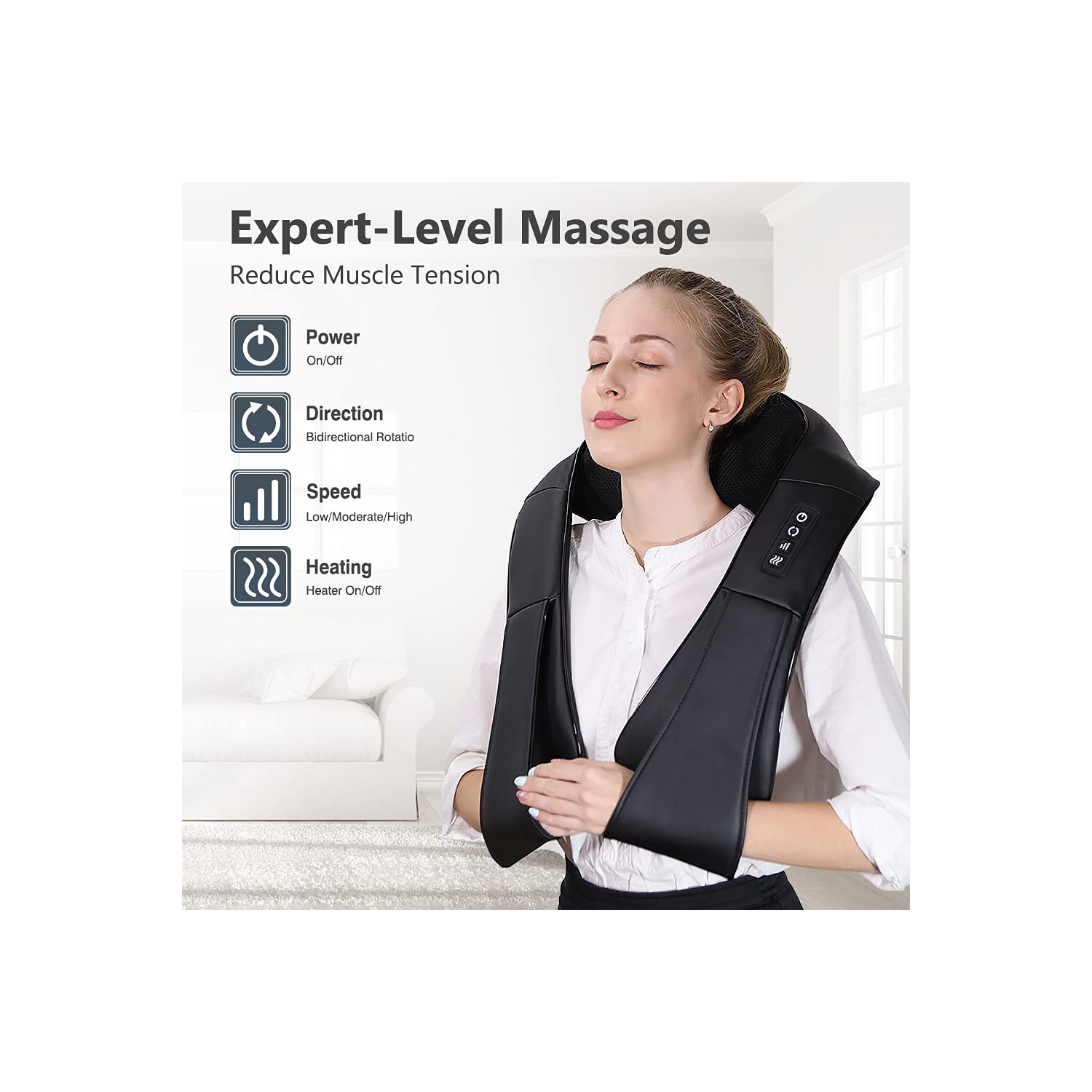 Neck Massager with Heat, Shiatsu Back Massager for Pain Relief Deep, Suitable for Home and Office