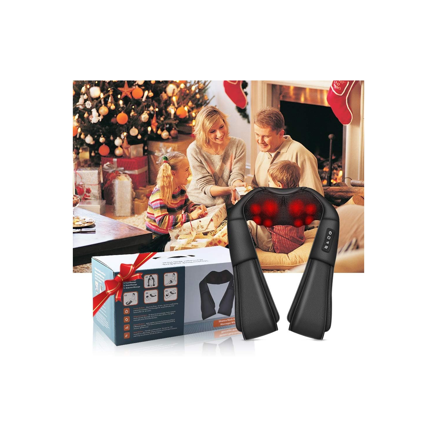 Neck Massager with Heat, Shiatsu Back Massager for Pain Relief Deep, Suitable for Home and Office