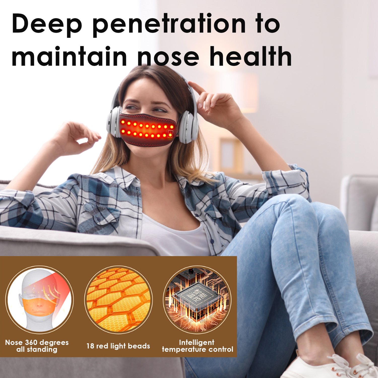 Red Light Therapy Heated Nose Mask, Rechargeable Hot Compress Nose Mask Relieves Rhinitis and Nasal Congestion