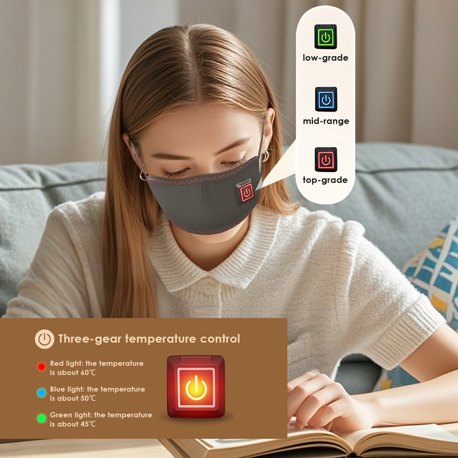 Red Light Therapy Heated Nose Mask, Rechargeable Hot Compress Nose Mask Relieves Rhinitis and Nasal Congestion