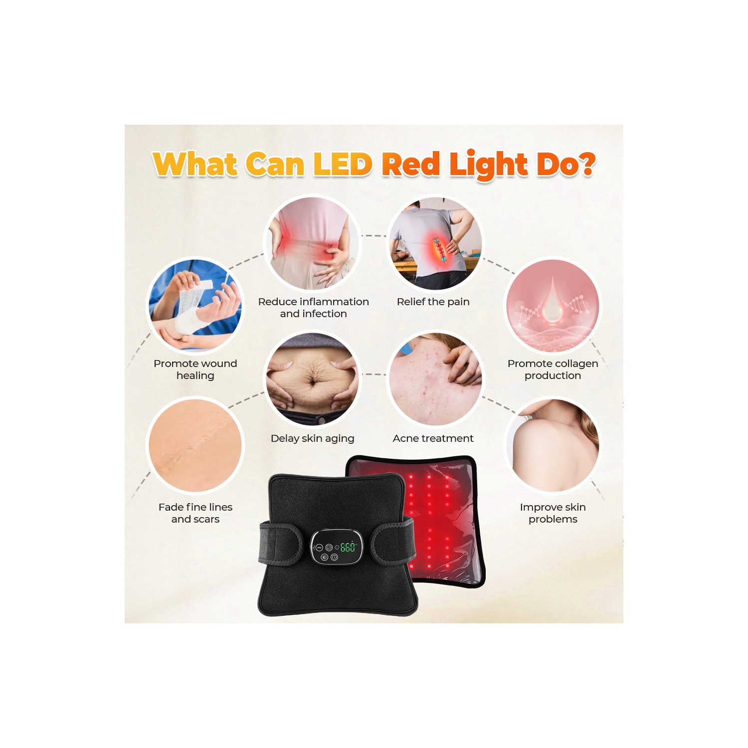 Ceinture thérapeutique à lumière rouge, coussin de massage multifonction chauffant pour les genoux, coussin de luminothérapie pour les jambes à