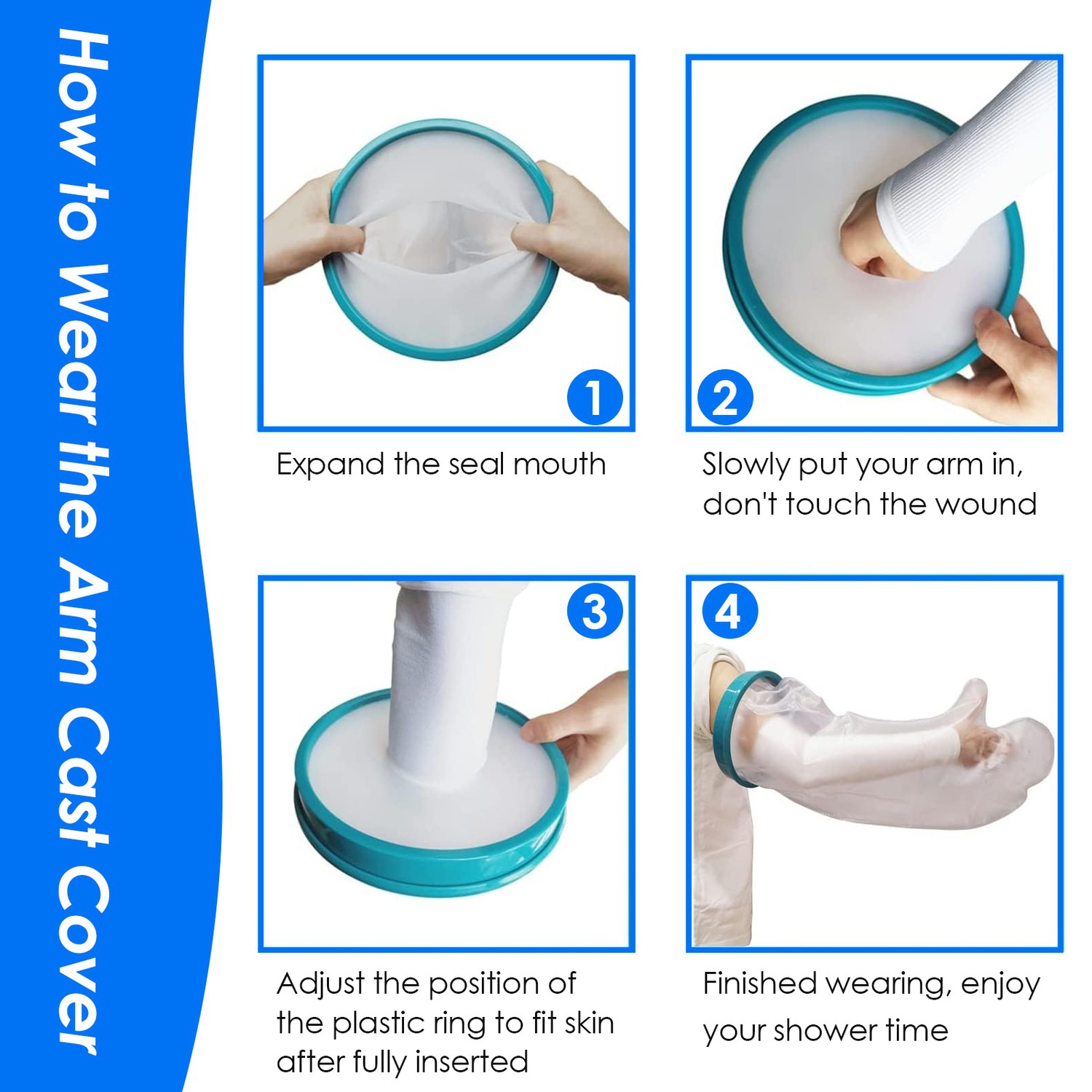 Waterproof plaster cover, adult arm plaster cover, shower arm protector shower bag for keeping arm, hand wound dry